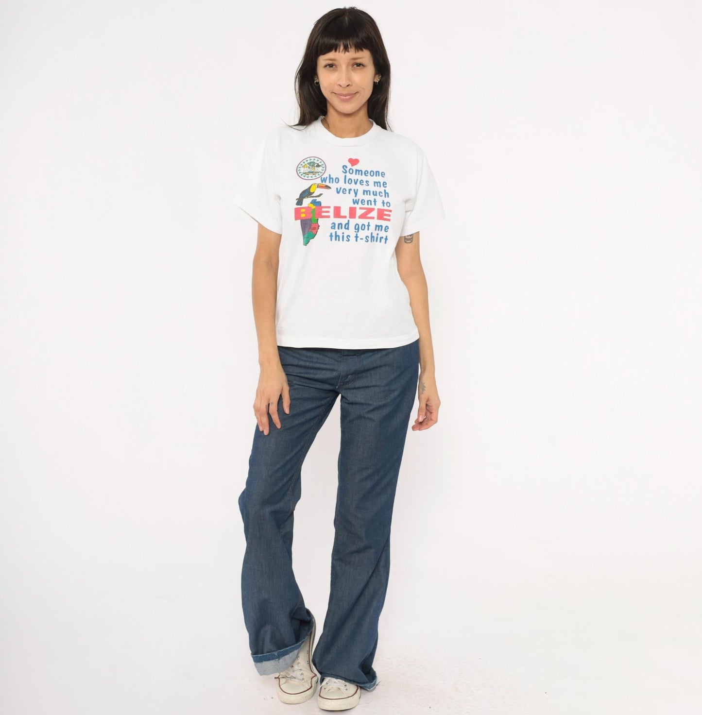 Y2K Belize Souvenir Tee Toucan Graphic White Cotton Small S