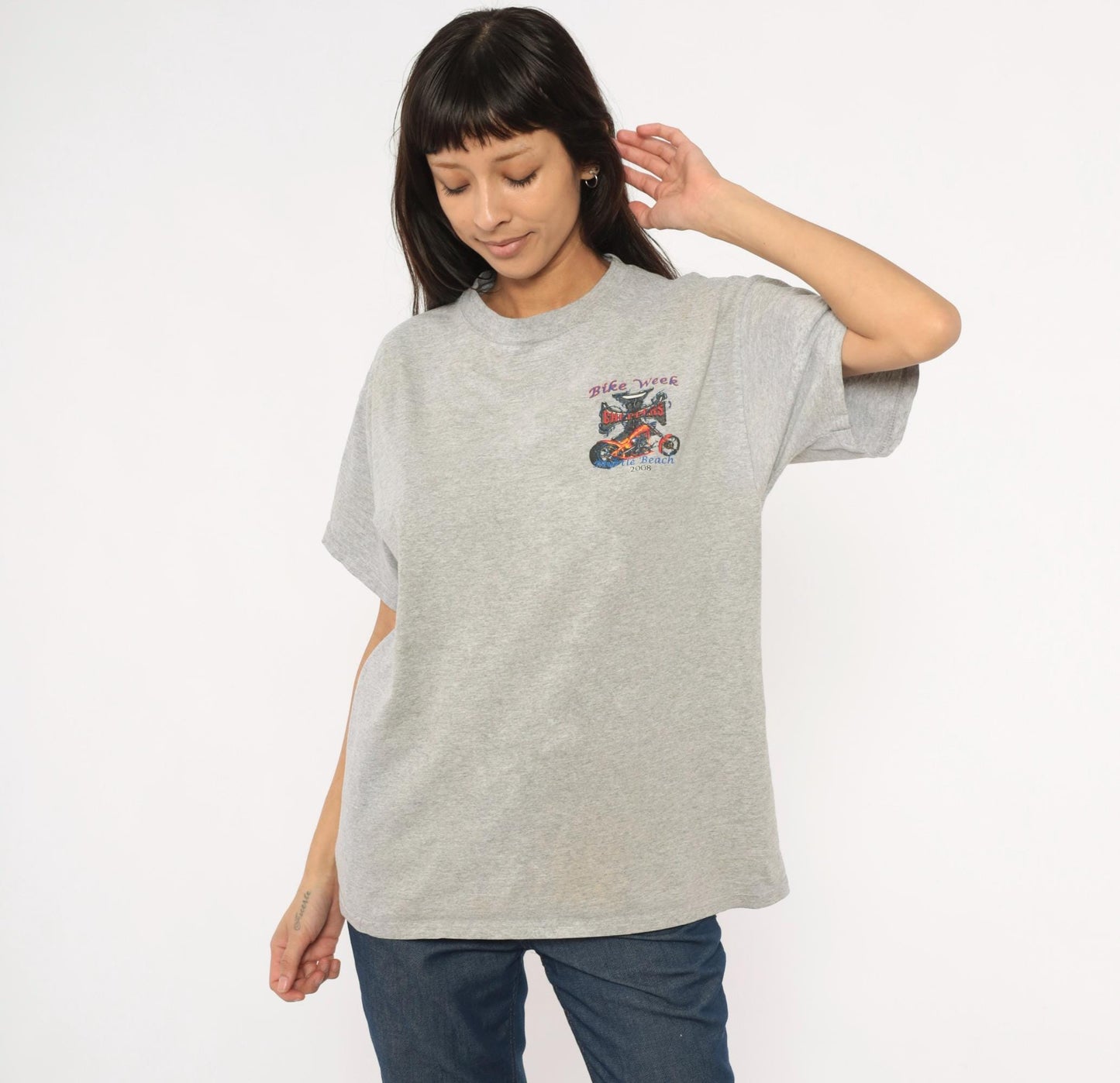 2000s Delta Myrtle Beach Bike Week Chopper Graphic Tee Heather Grey Large L