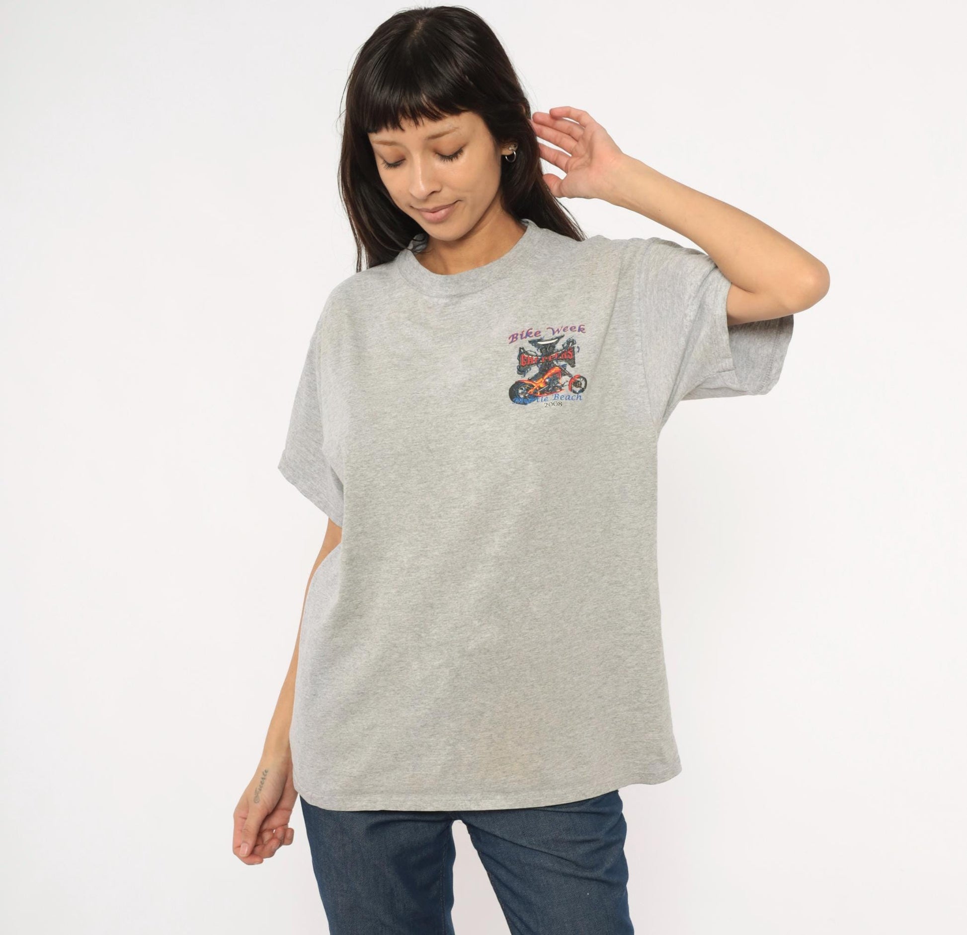2000s Delta Myrtle Beach Bike Week Chopper Graphic Tee Heather Grey Large L