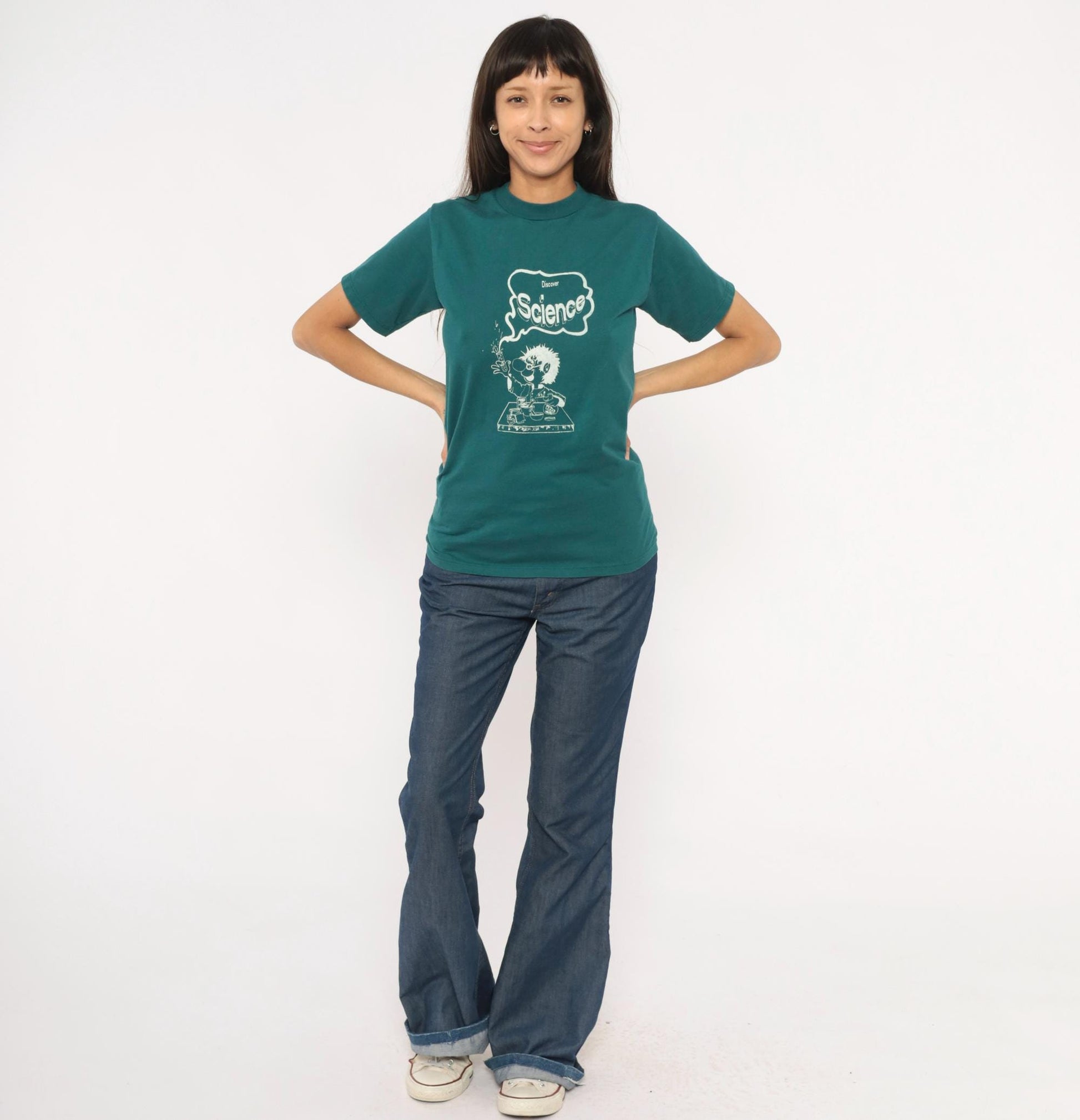 90s Jerzees Mad Scientist Discover Science Graphic Tee Teal Small