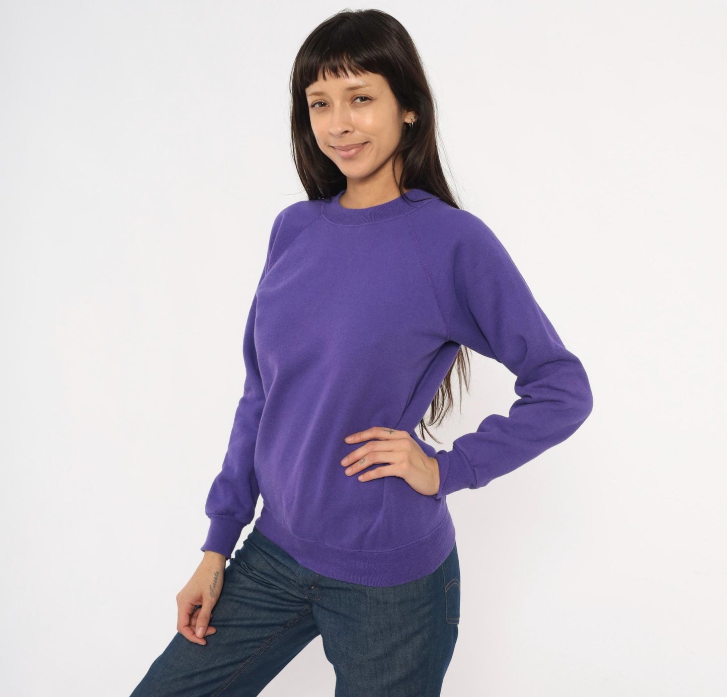 90s Hanes Sport Purple Crewneck Sweatshirt Raglan Sleeve Small S