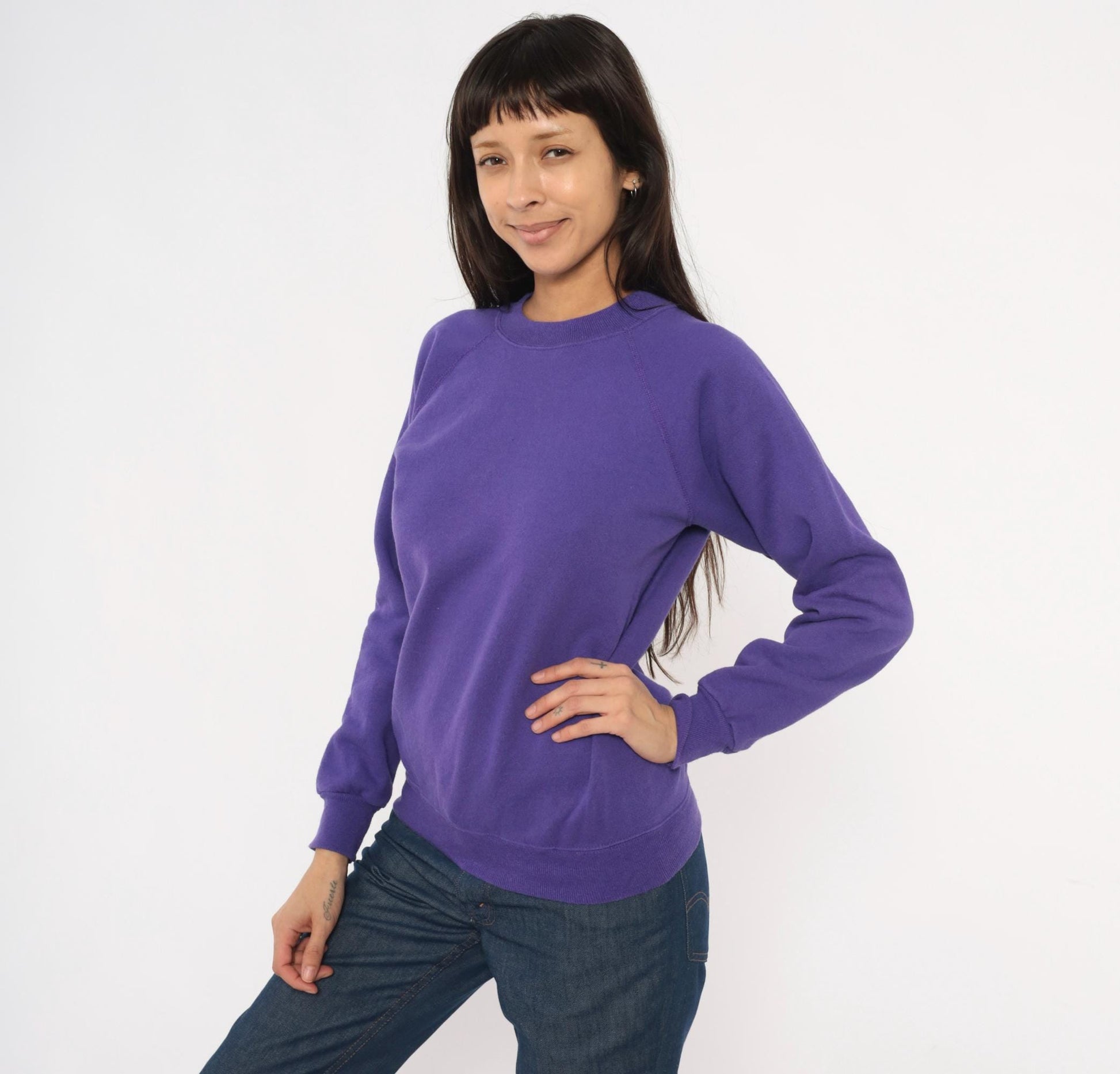 90s Hanes Sport Purple Crewneck Sweatshirt Raglan Sleeve Small S