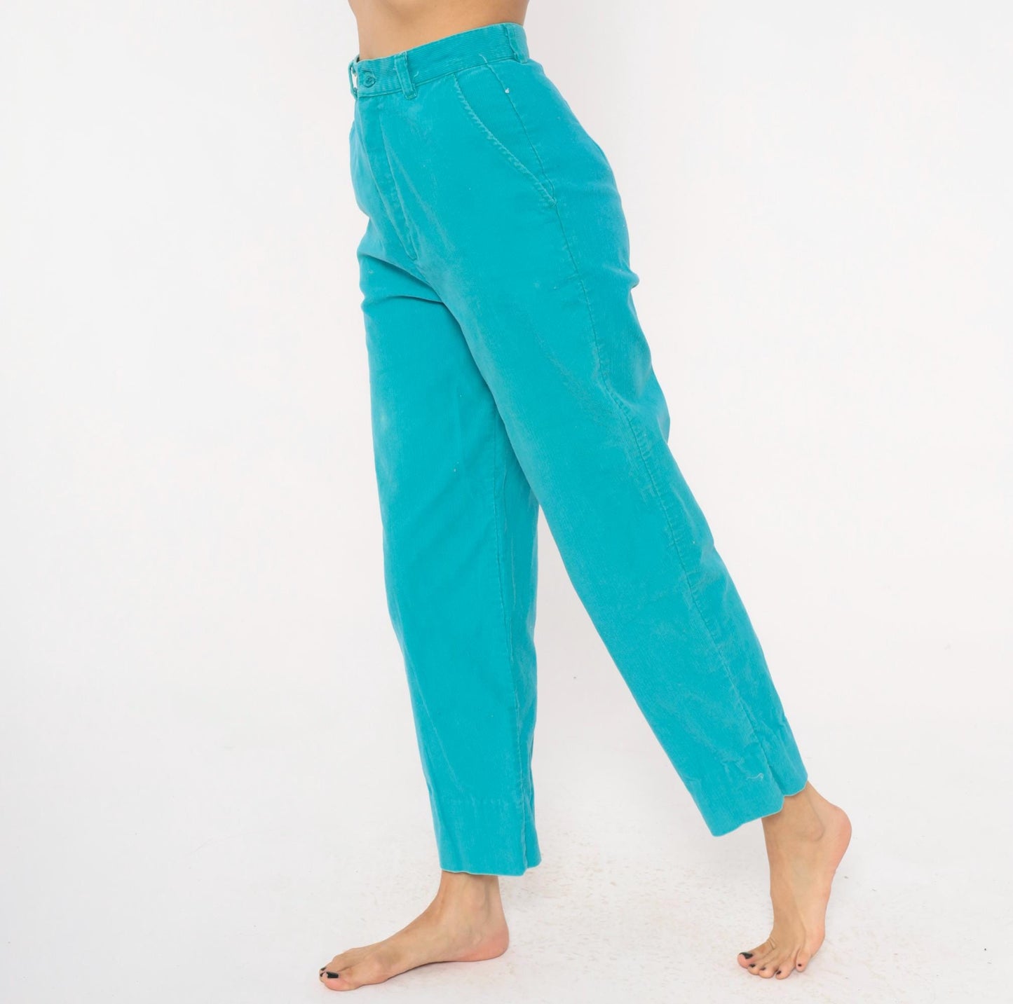 80s Gregg Michael Teal Corduroy Trousers High Waisted Straight Leg Extra Small XS