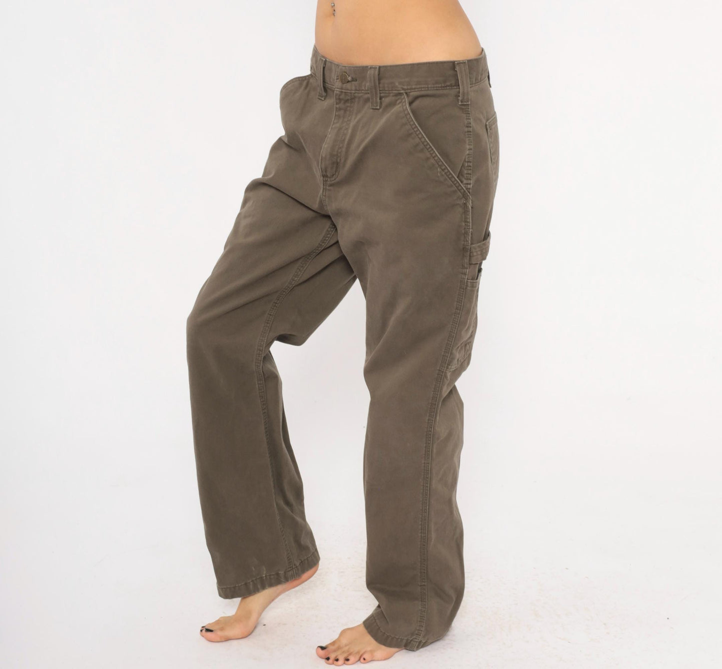 90s Carhartt Carpenter Pants Olive Cotton Straight Leg Workwear 34 x 30