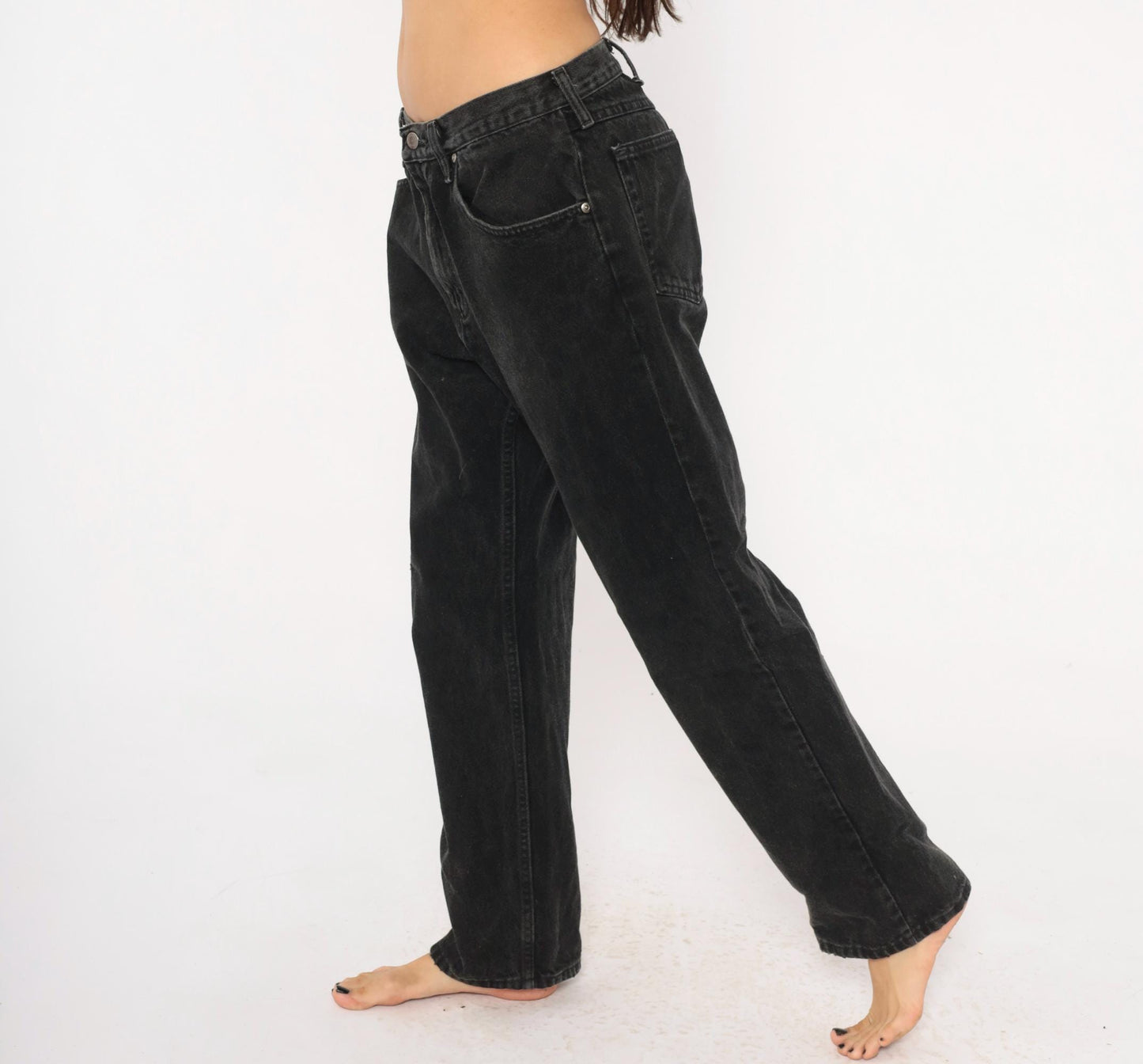Wrangler Black Faded Denim Jeans High Rise Straight Leg 2000s Large L