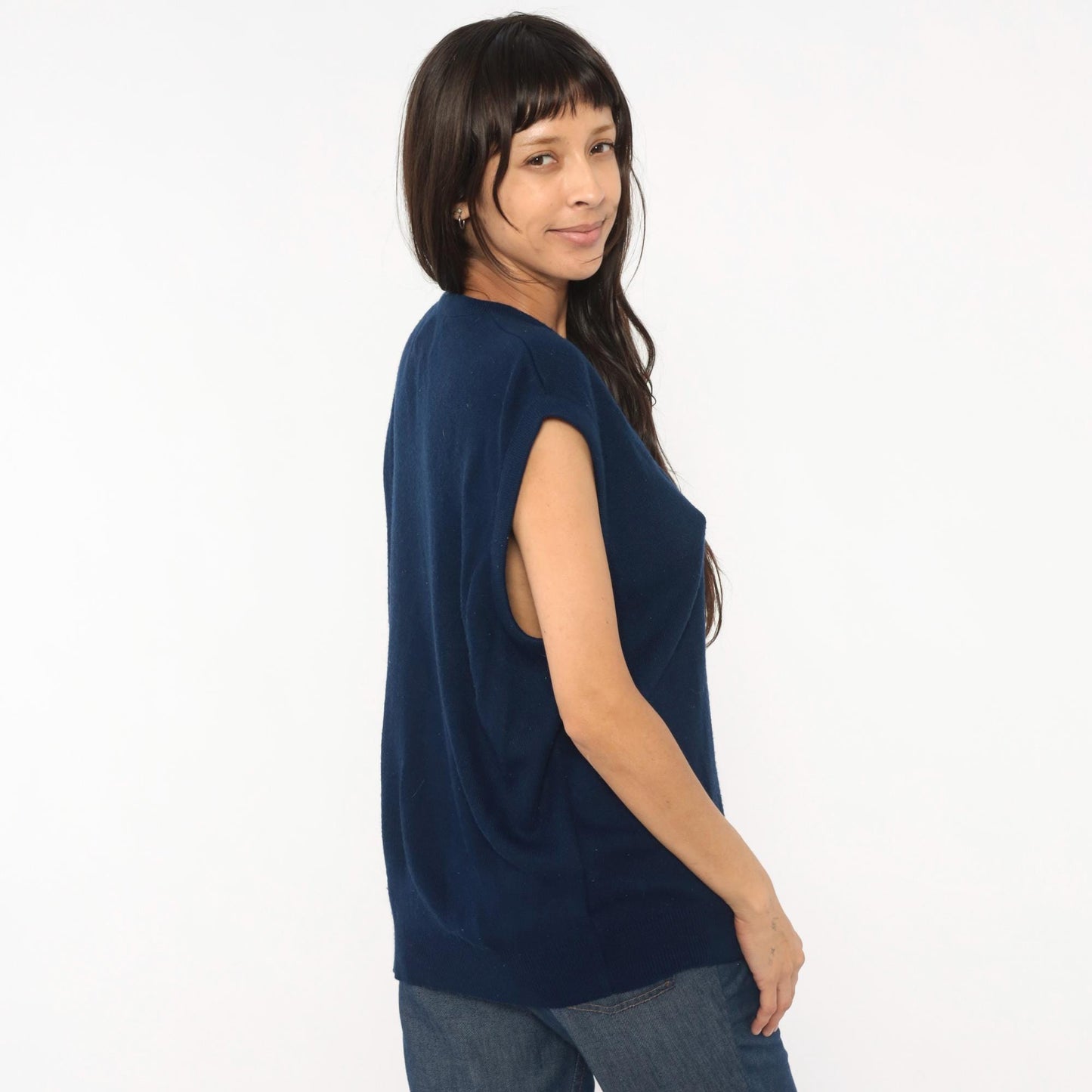 80s Janzen Navy Sweater Vest V-Neck Knit Sleeveless Pullover Extra Large XL