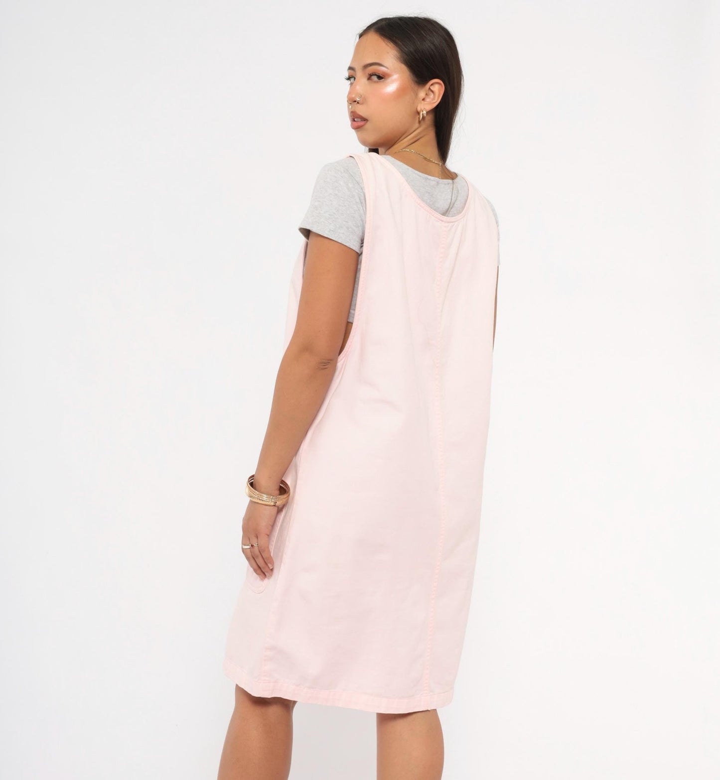 90s Denim and Co Blush Pink Cotton Pinafore Dress Knee Length Medium M