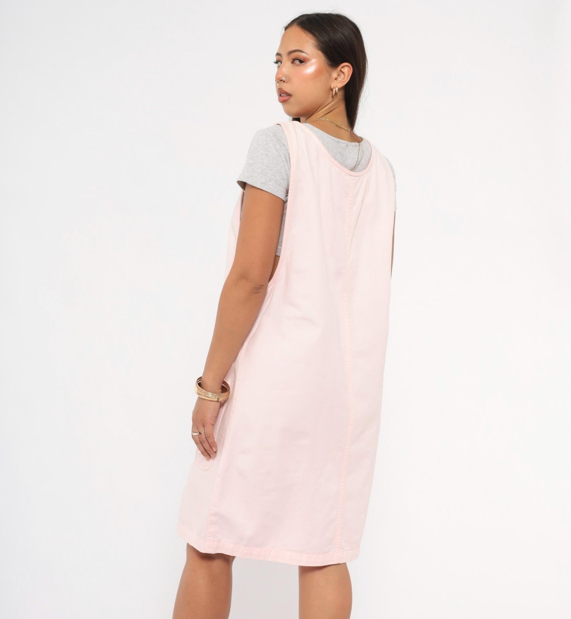 90s Denim and Co Blush Pink Cotton Pinafore Dress Knee Length Medium M