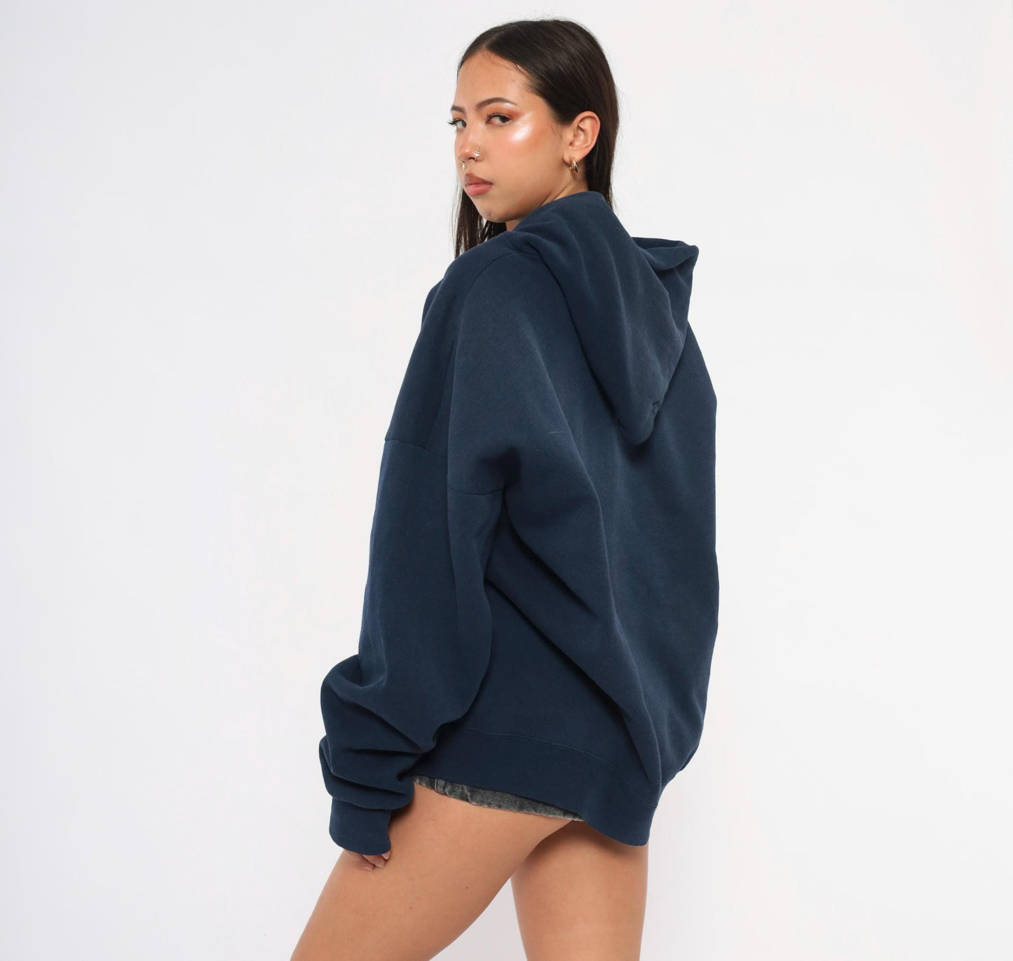 90s St Germain Deer Embroidered Navy Zip Hoodie Full Zip Sweatshirt Extra Large