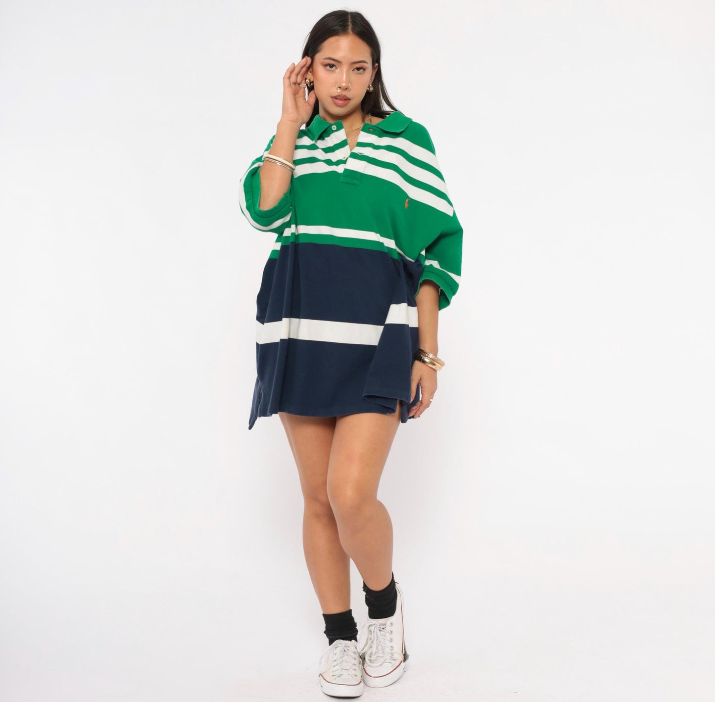 Polo Ralph Lauren Green Striped Rugby Polo Colorblock Navy XXL