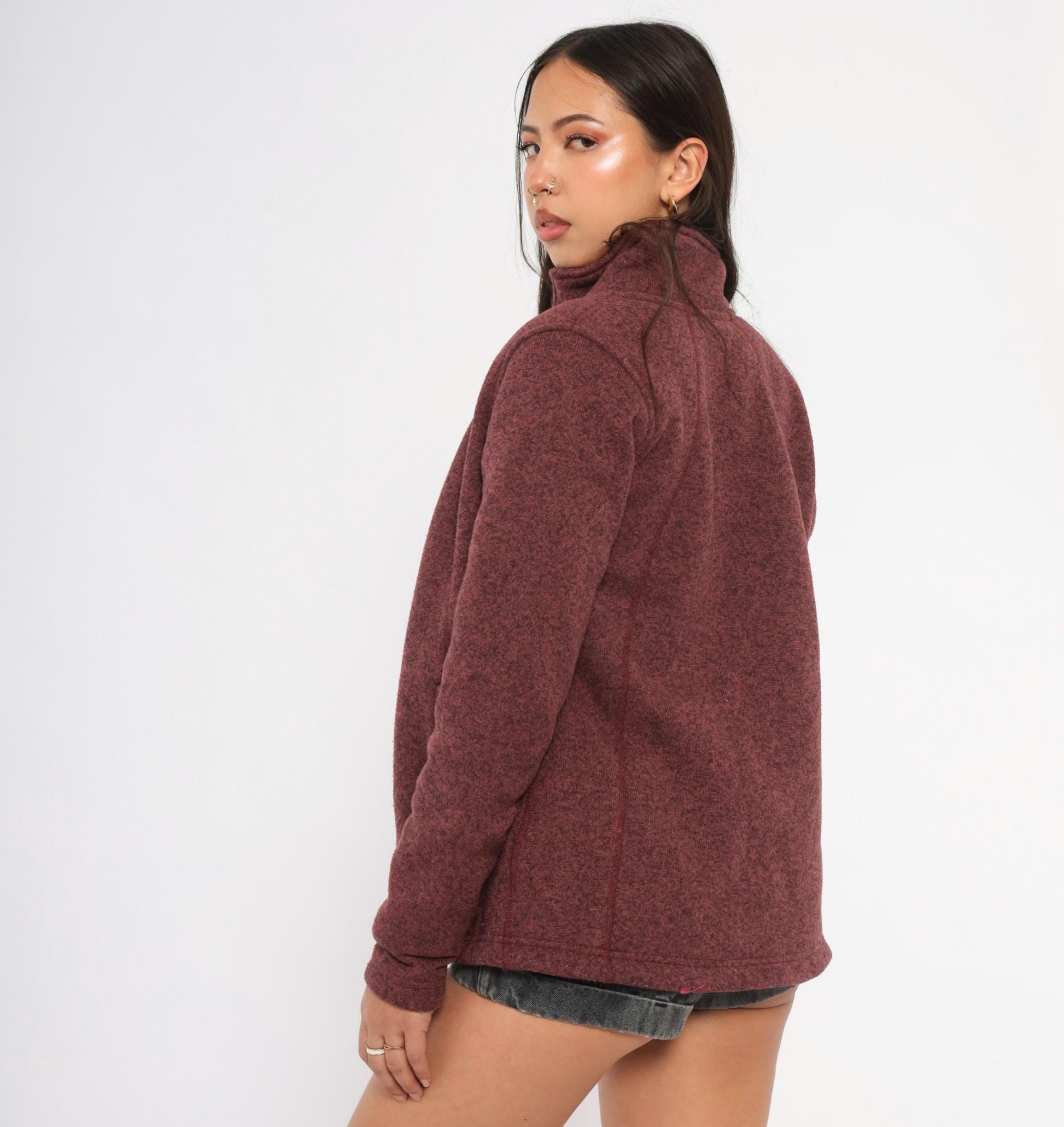 2000s The North Face Burgundy Fleece Jacket Raglan Small Petite