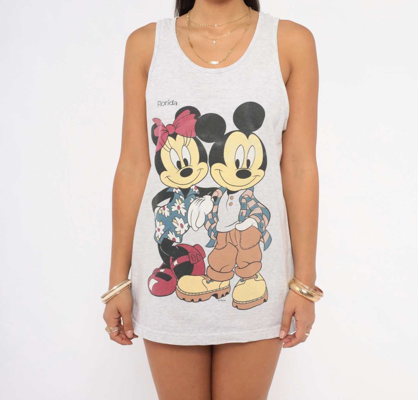 90s Mickey Minnie Mouse Tank Grey Heather Florida Disney Graphic Medium M