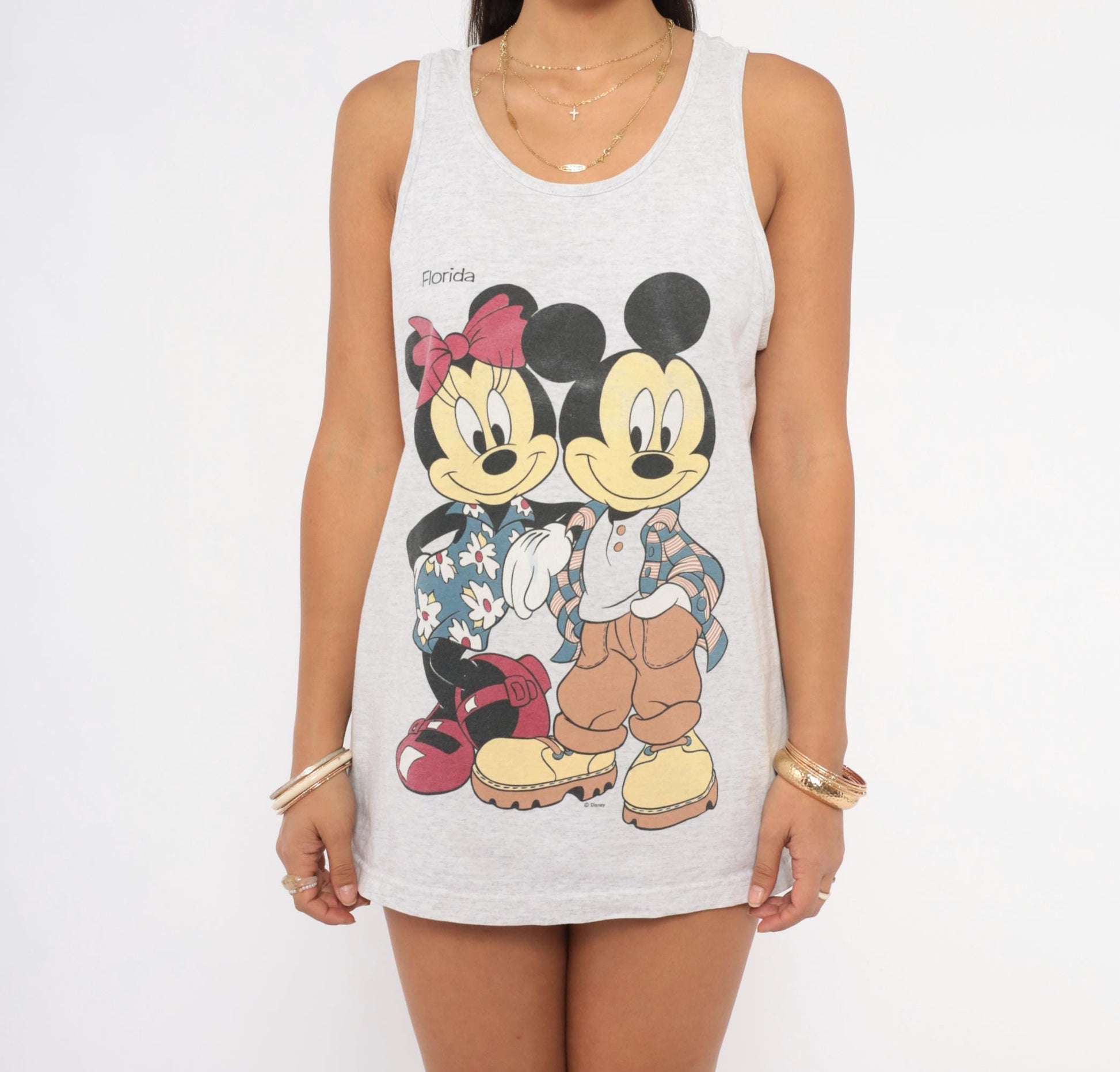 90s Mickey Minnie Mouse Tank Grey Heather Florida Disney Graphic Medium M
