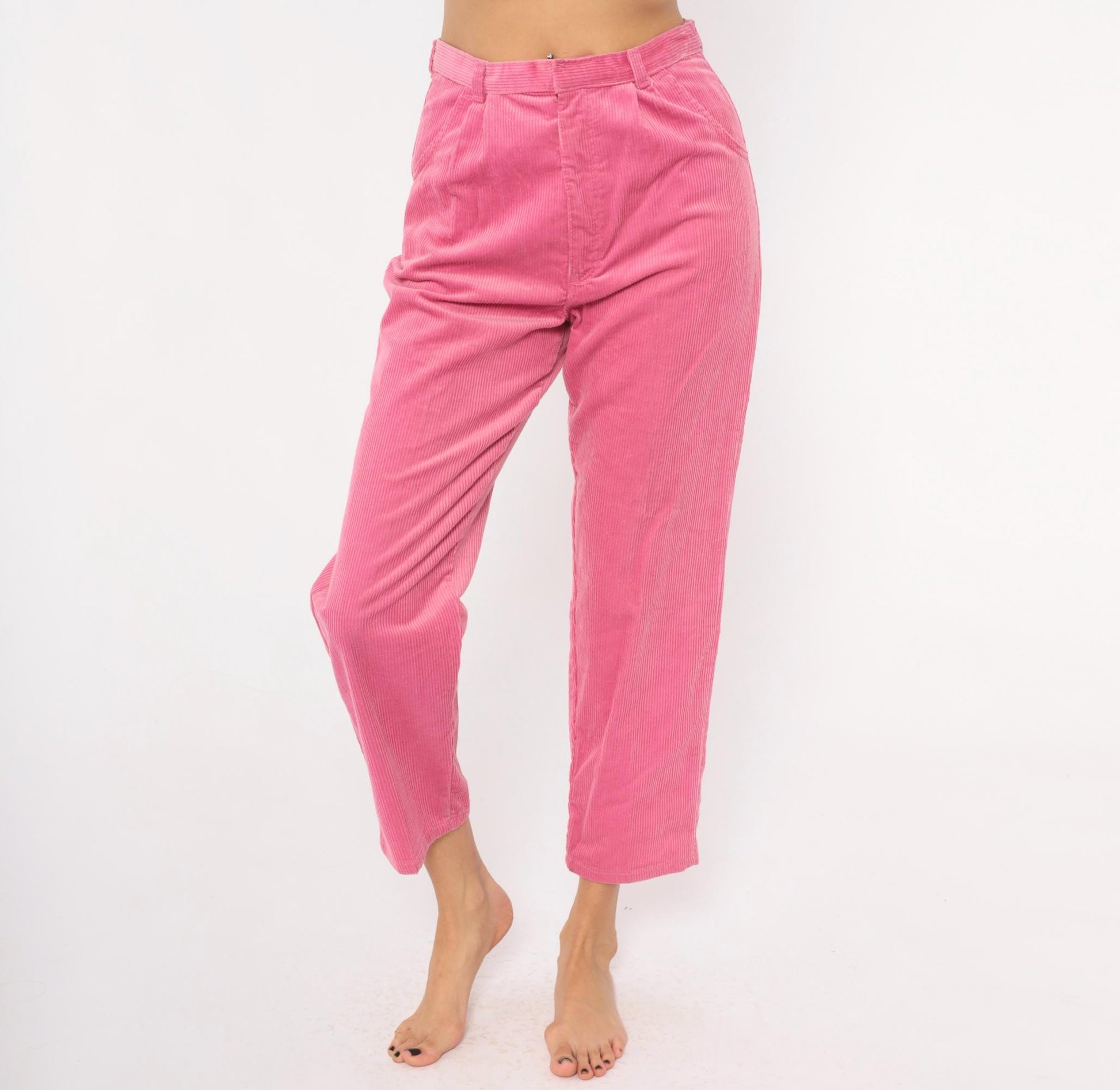 90s Sears Pretty Plus Pink Corduroy Tapered Trousers High Waist Pleated Small