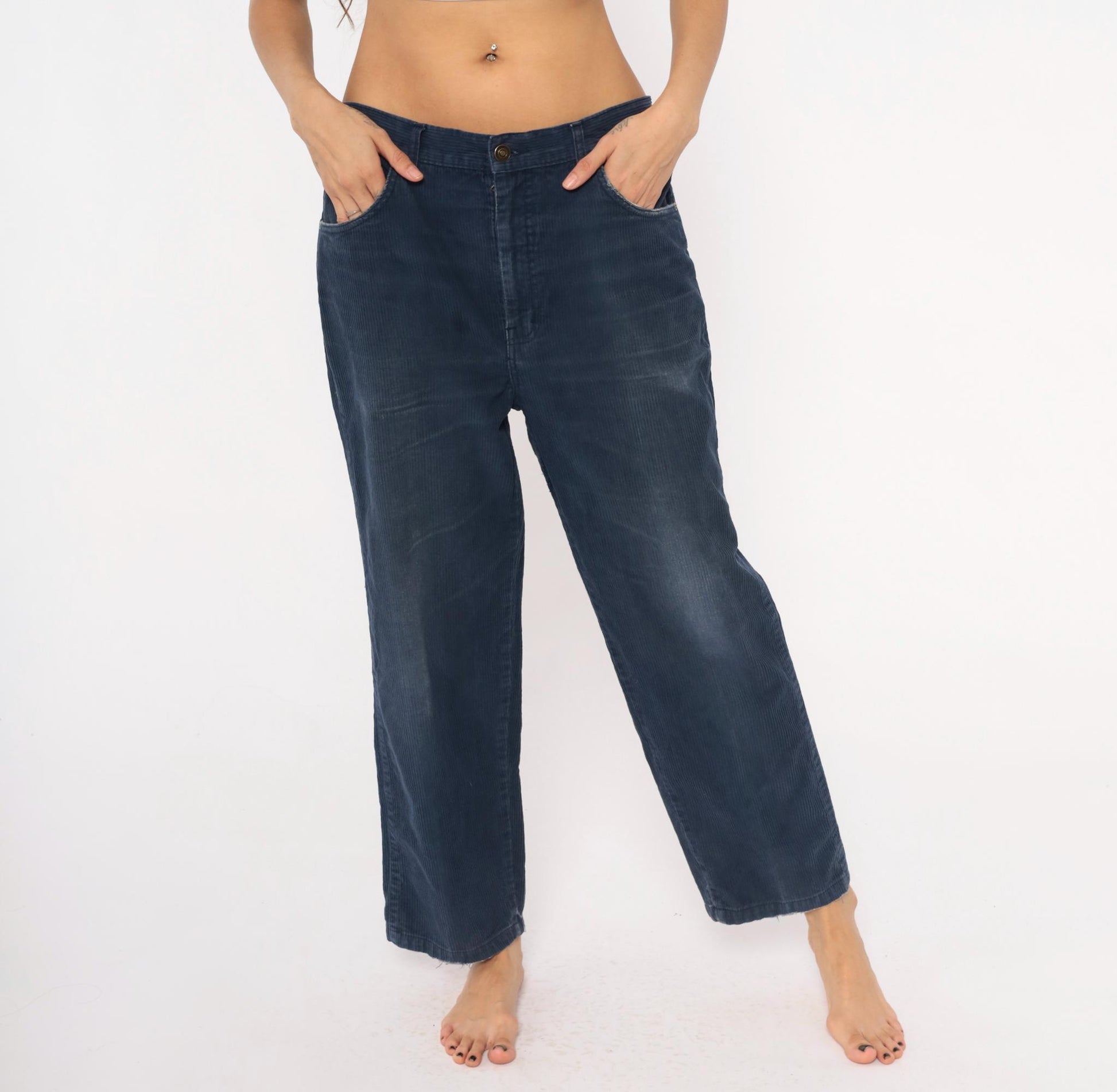 90s BCC Blues Navy Corduroy Pants Straight Leg Five Pocket 34/30