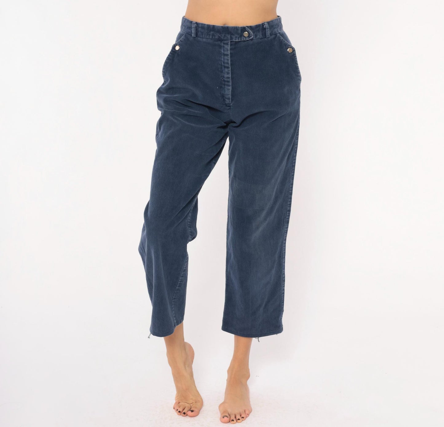 80s Tomboy Navy Corduroy Trousers High Waist Cropped Straight Leg Small