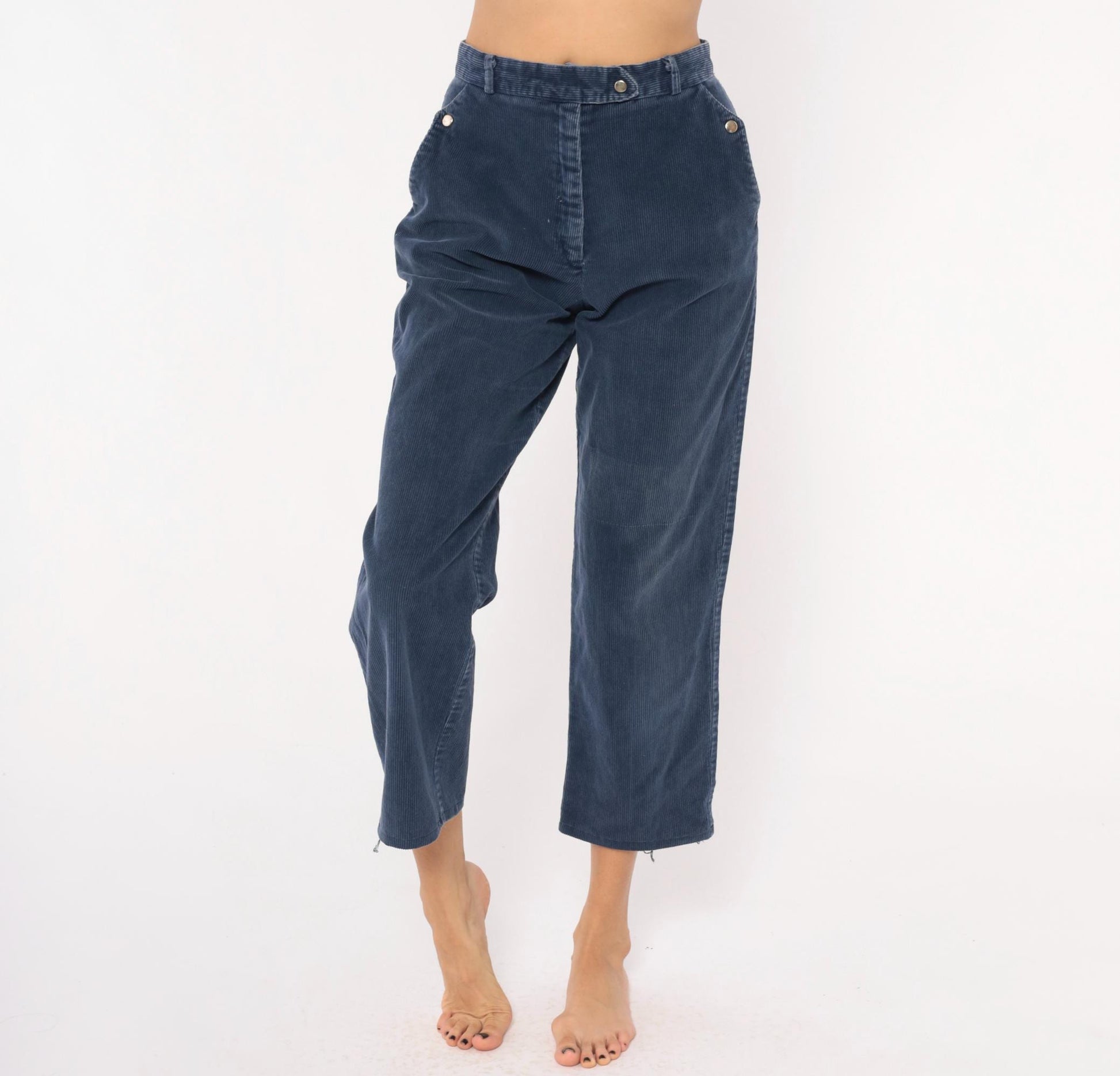 80s Tomboy Navy Corduroy Trousers High Waist Cropped Straight Leg Small