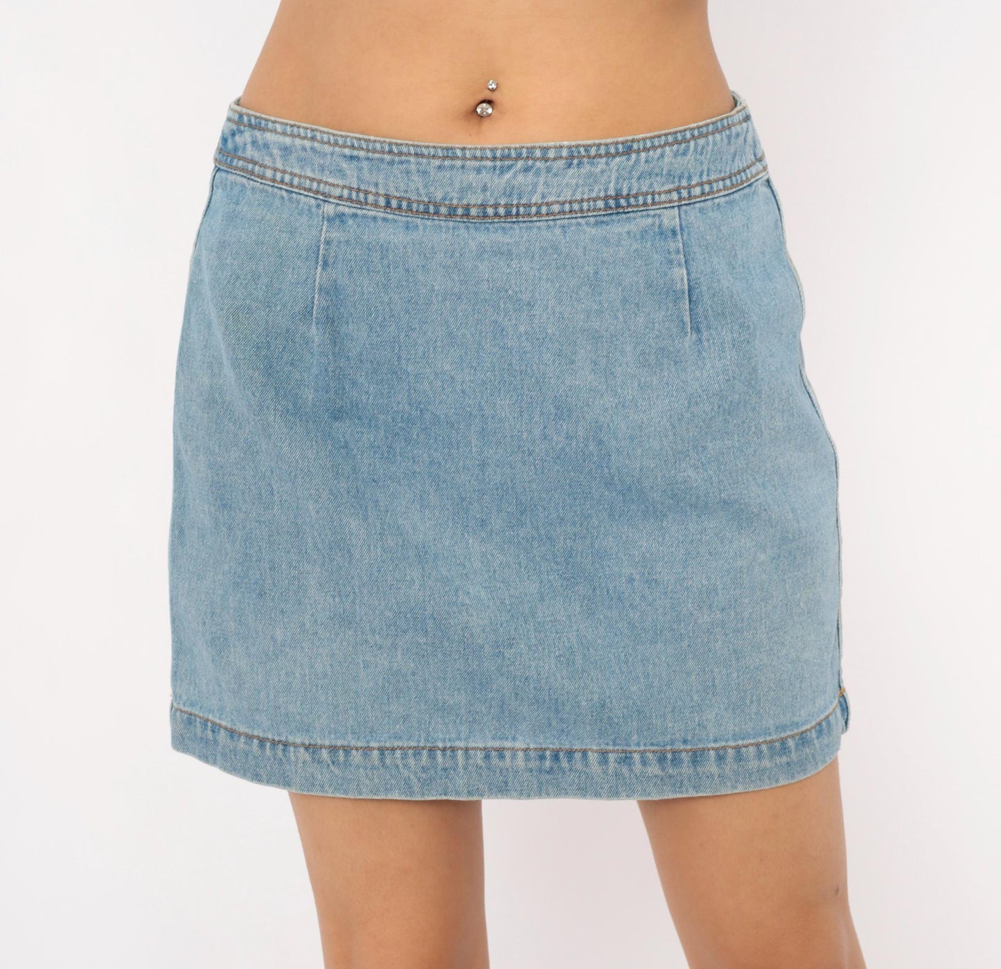 90s Exp Light Wash Denim Mini Skirt A-Line Low Rise Medium M