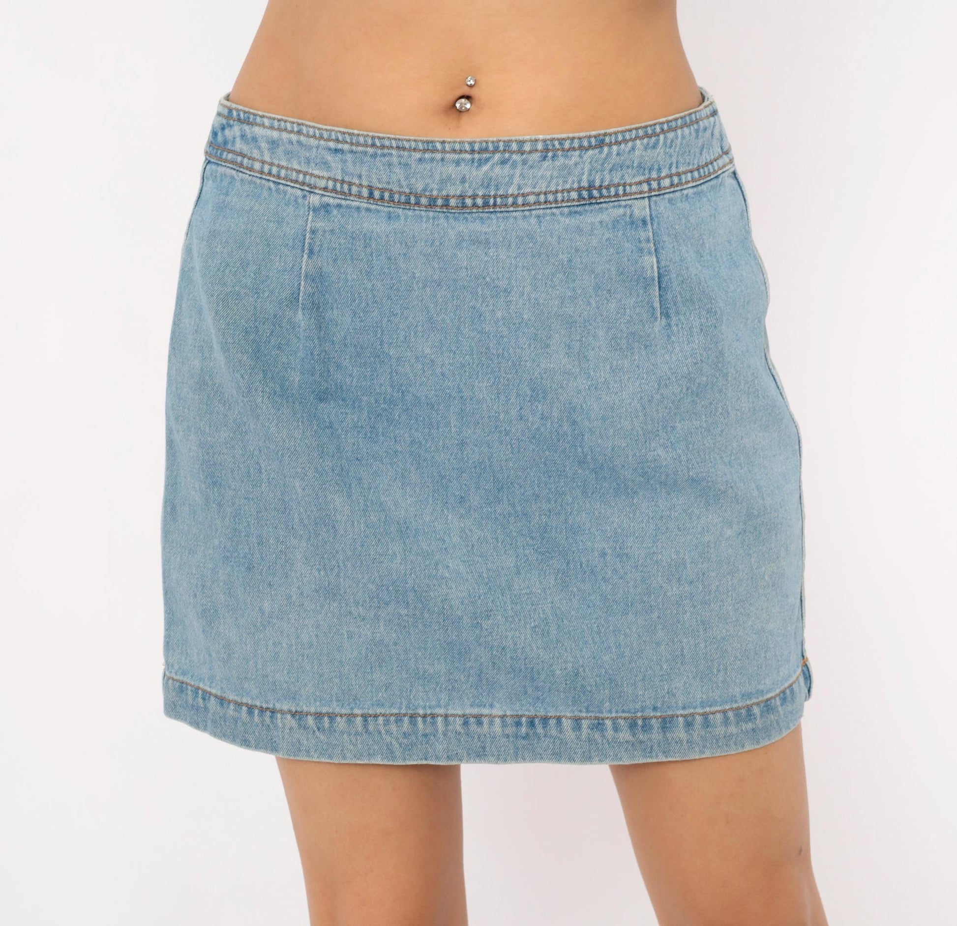 90s Exp Light Wash Denim Mini Skirt A-Line Low Rise Medium M