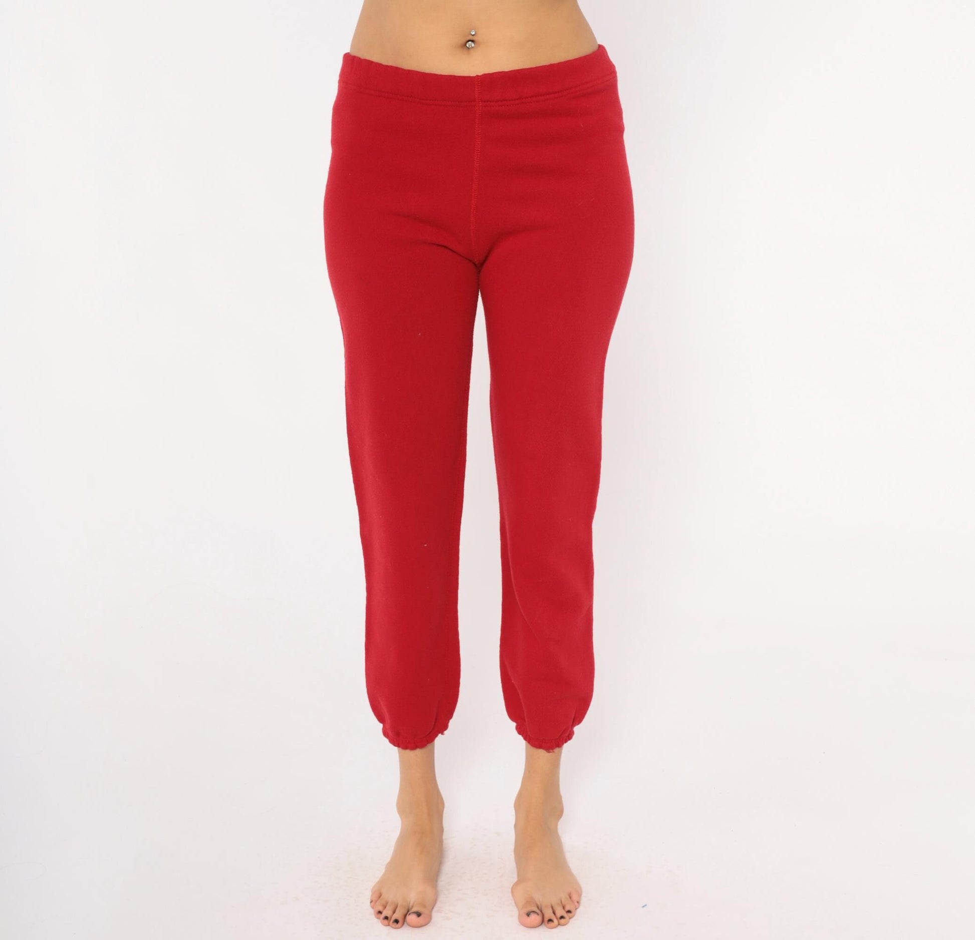 80s Heavyweight Sweats Discus Athletic Red Joggers Tapered Crimson Medium