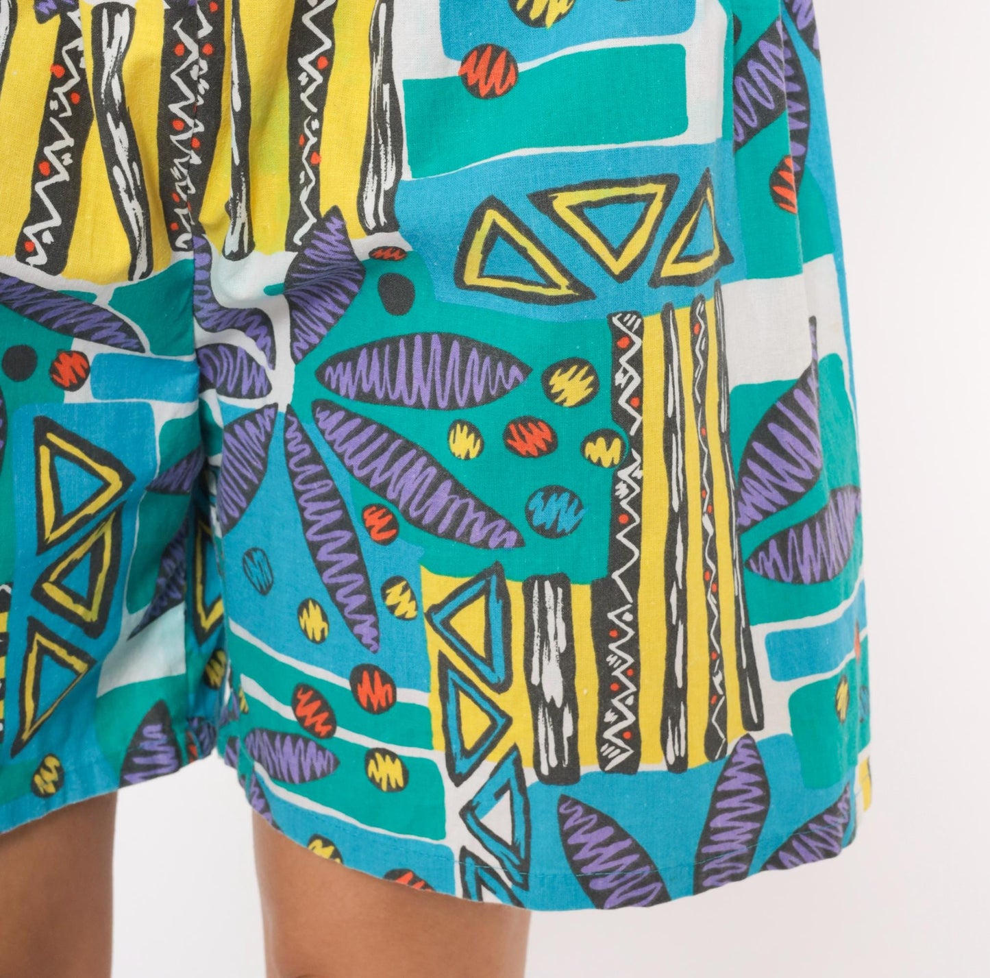 90s Athletic Works Abstract Shorts Teal Purple Geometric Print Cotton Medium