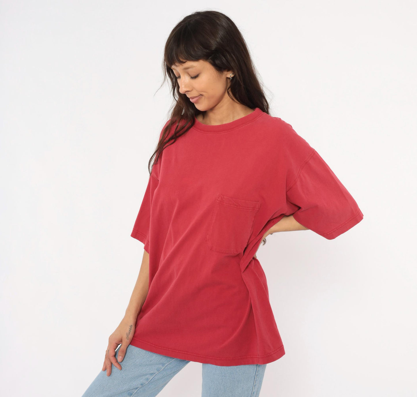 90s American Eagle Red Pocket Tee Cotton Crew Neck Large L