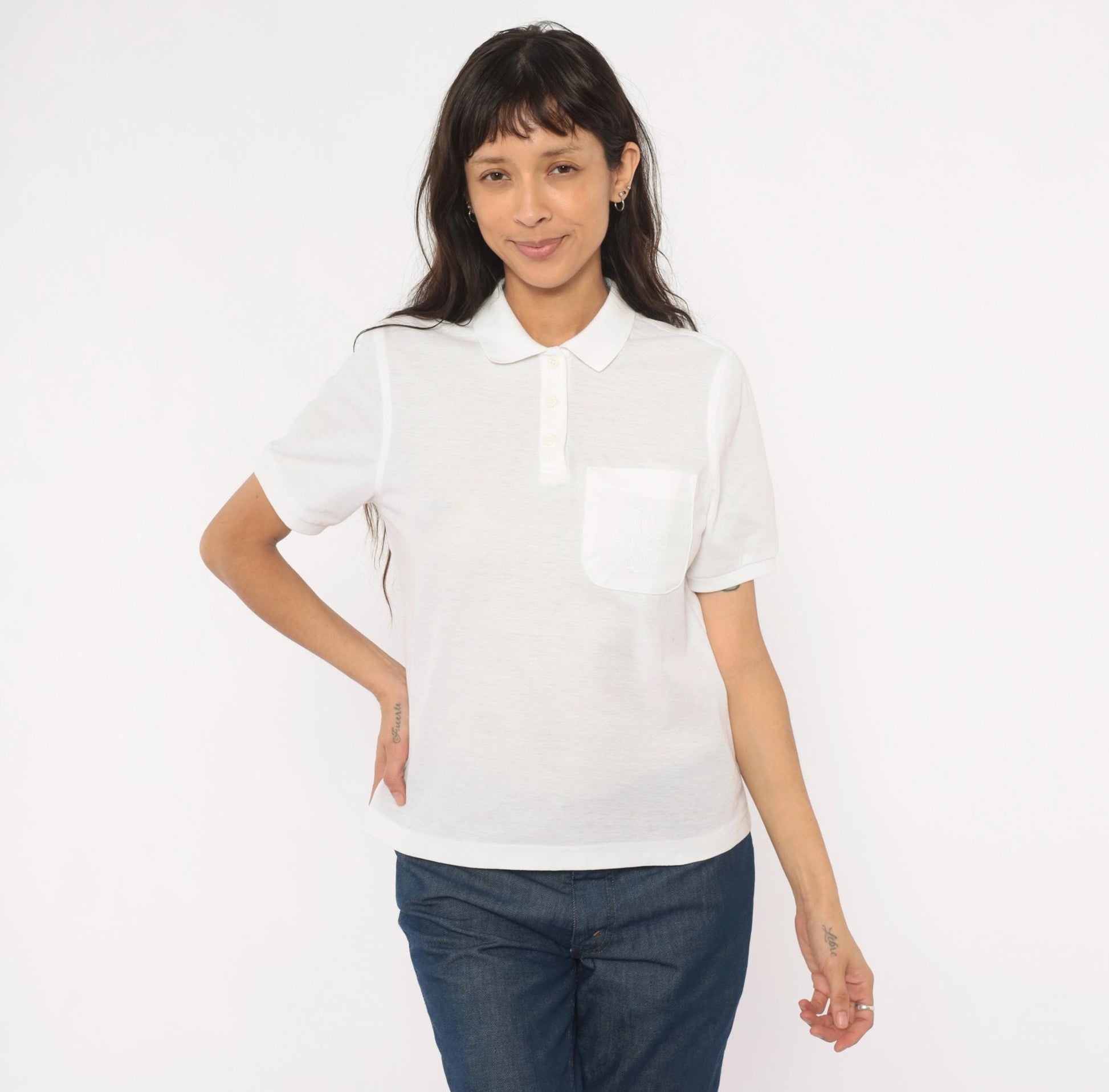 80s Lily's of Beverly Hills White Polo Shirt Embroidered Monogram Small