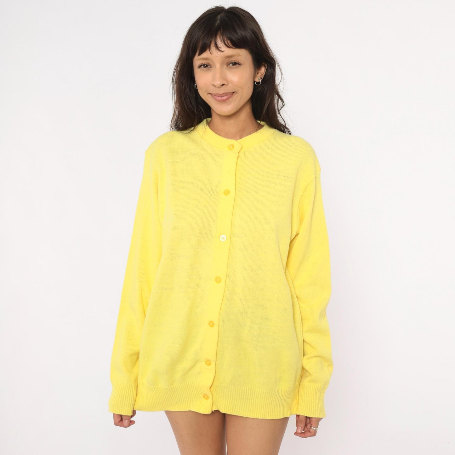 80s Yellow Cardigan School Apparel Button Front Knit Sweater Medium M
