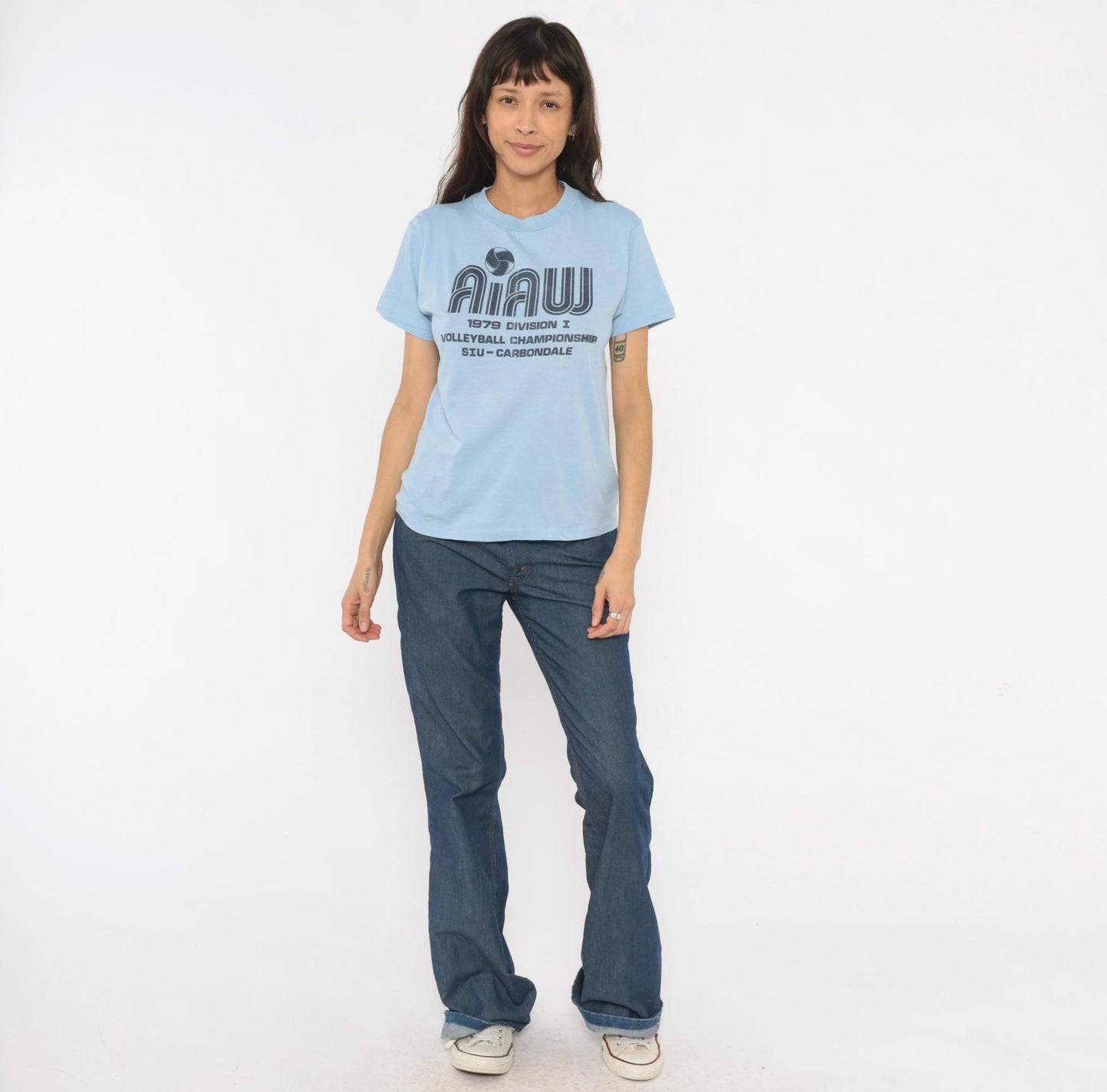 70s SIU Carbondale Volleyball Championship Graphic Tee Light Blue Small
