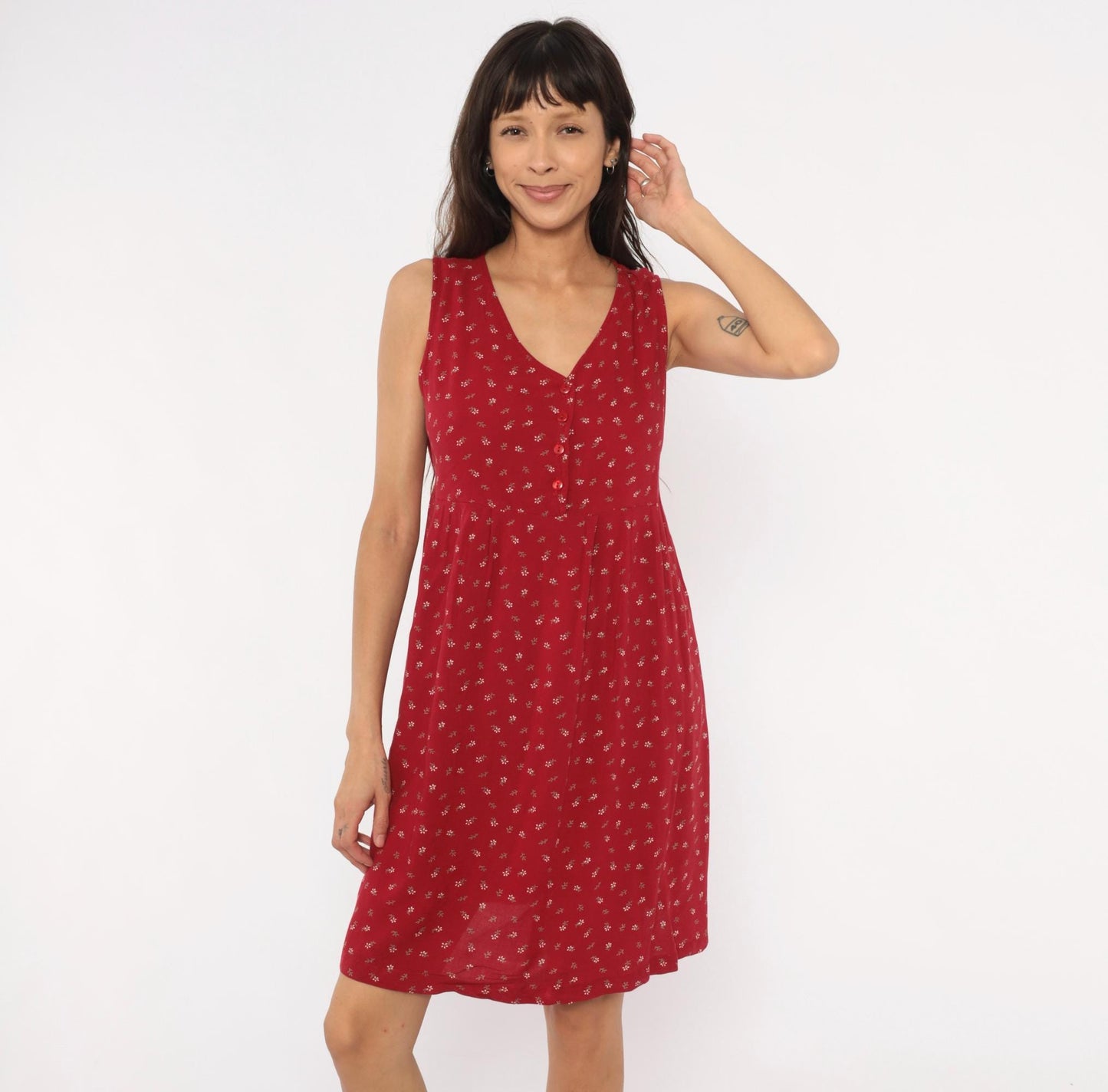 90s Motherhood Ditsy Floral Sundress Red Sleeveless Babydoll Medium M