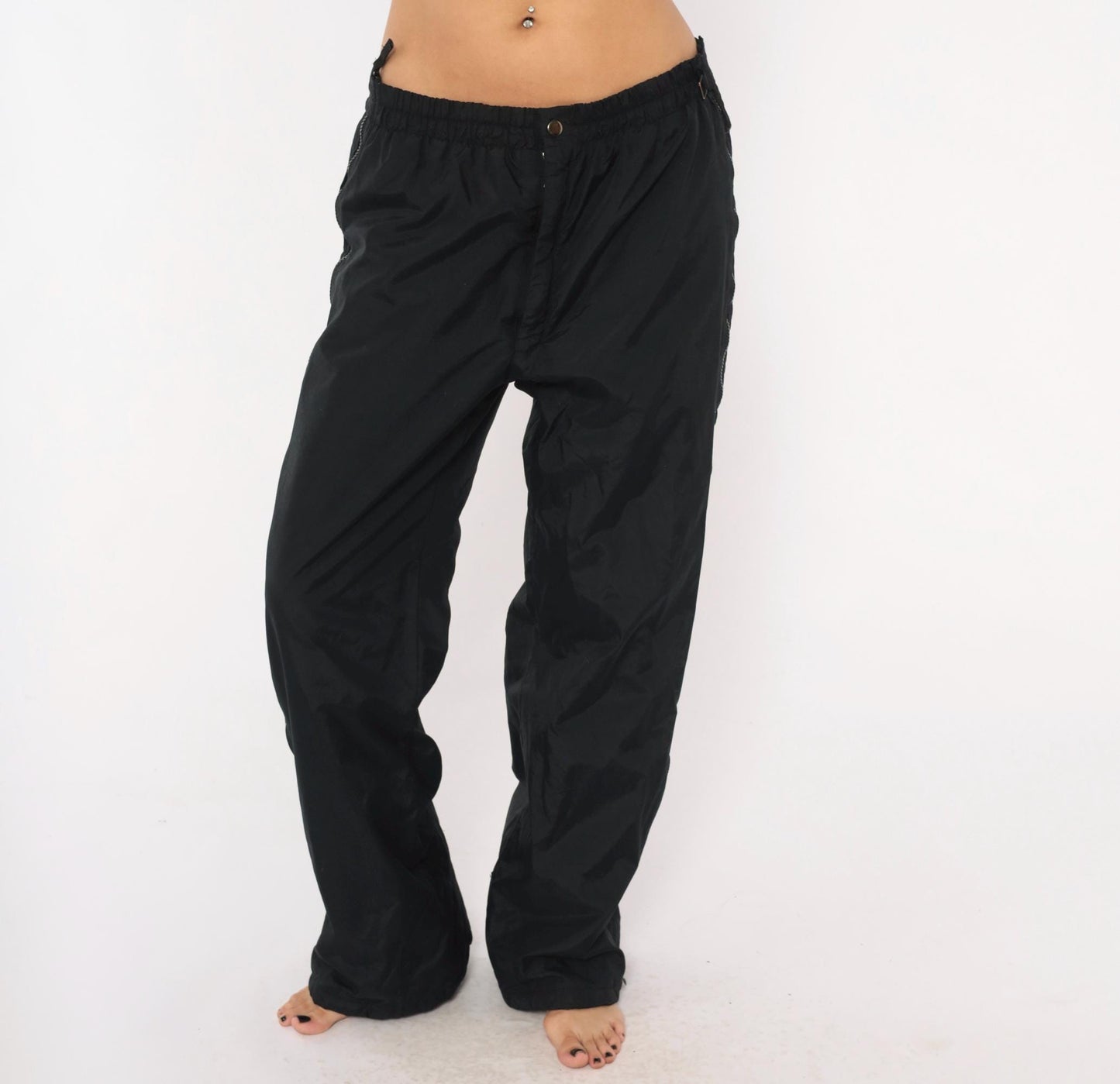 Obermeyer 2000s Black Ski Pants Full Side Zip Shell Nylon Large L