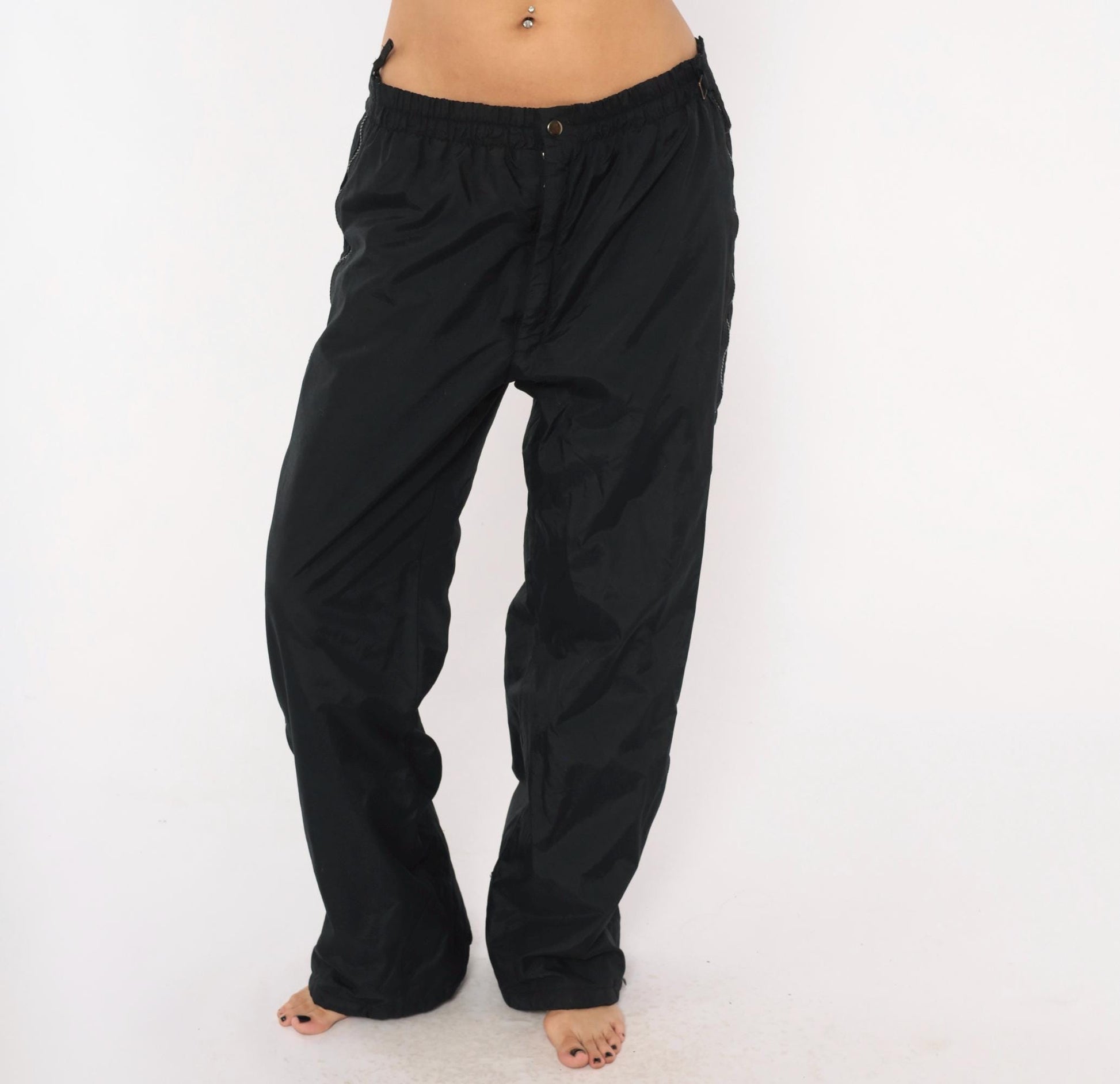 Obermeyer 2000s Black Ski Pants Full Side Zip Shell Nylon Large L