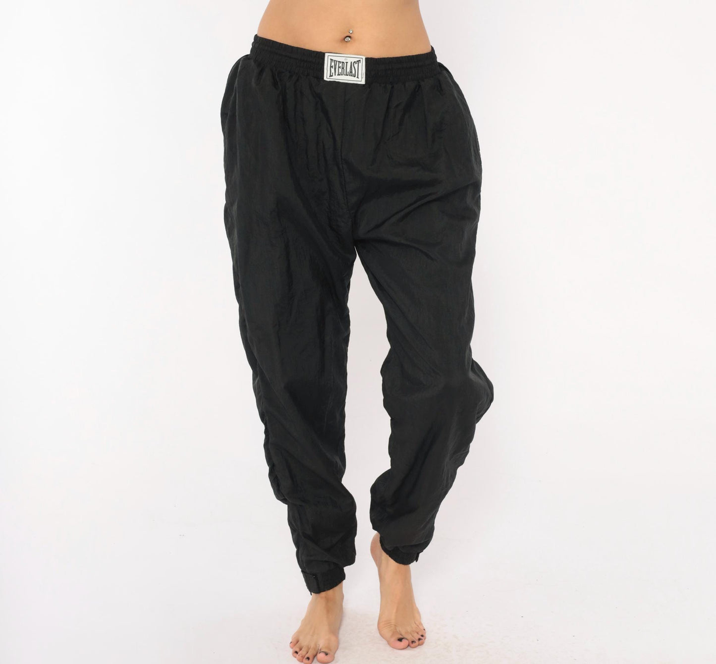 90s Everlast Black Nylon Track Pants Tapered Ankle Zip Medium M