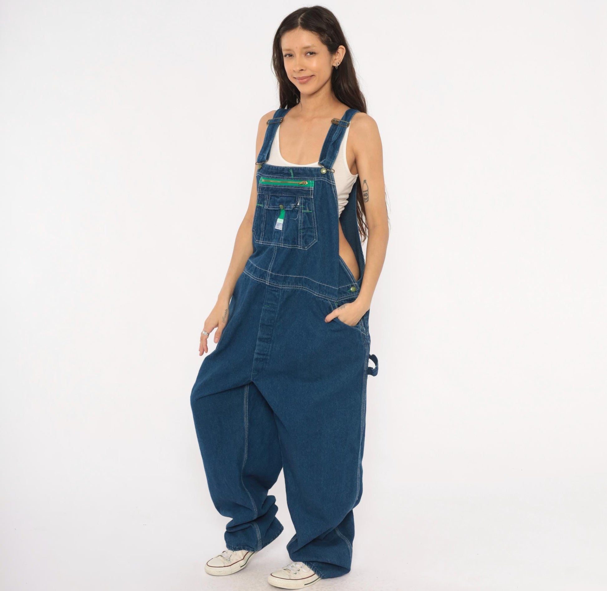 Y2K Liberty Denim Bib Overalls Green Pocket Carpenter Workwear Plus Size XXL