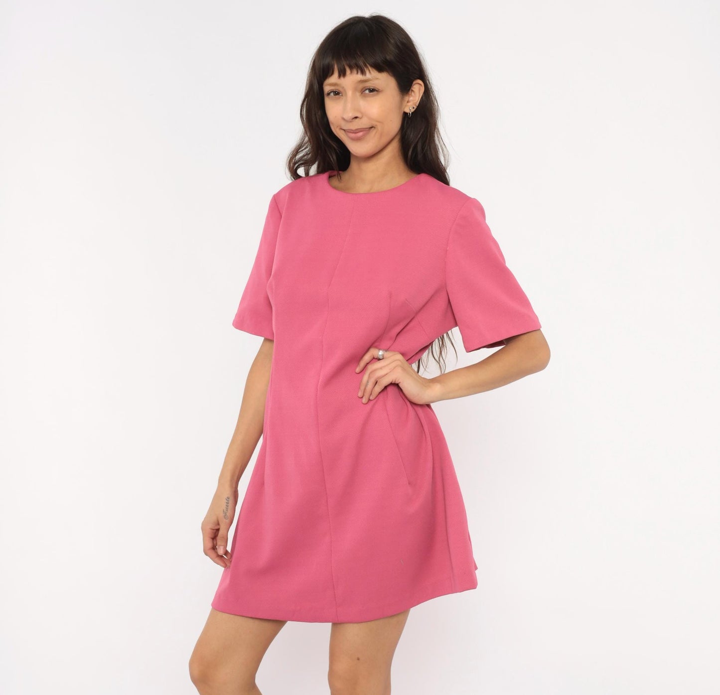 60s Pink Shift Dress A-Line Mini Scoop Neckline Short Sleeve Extra Large