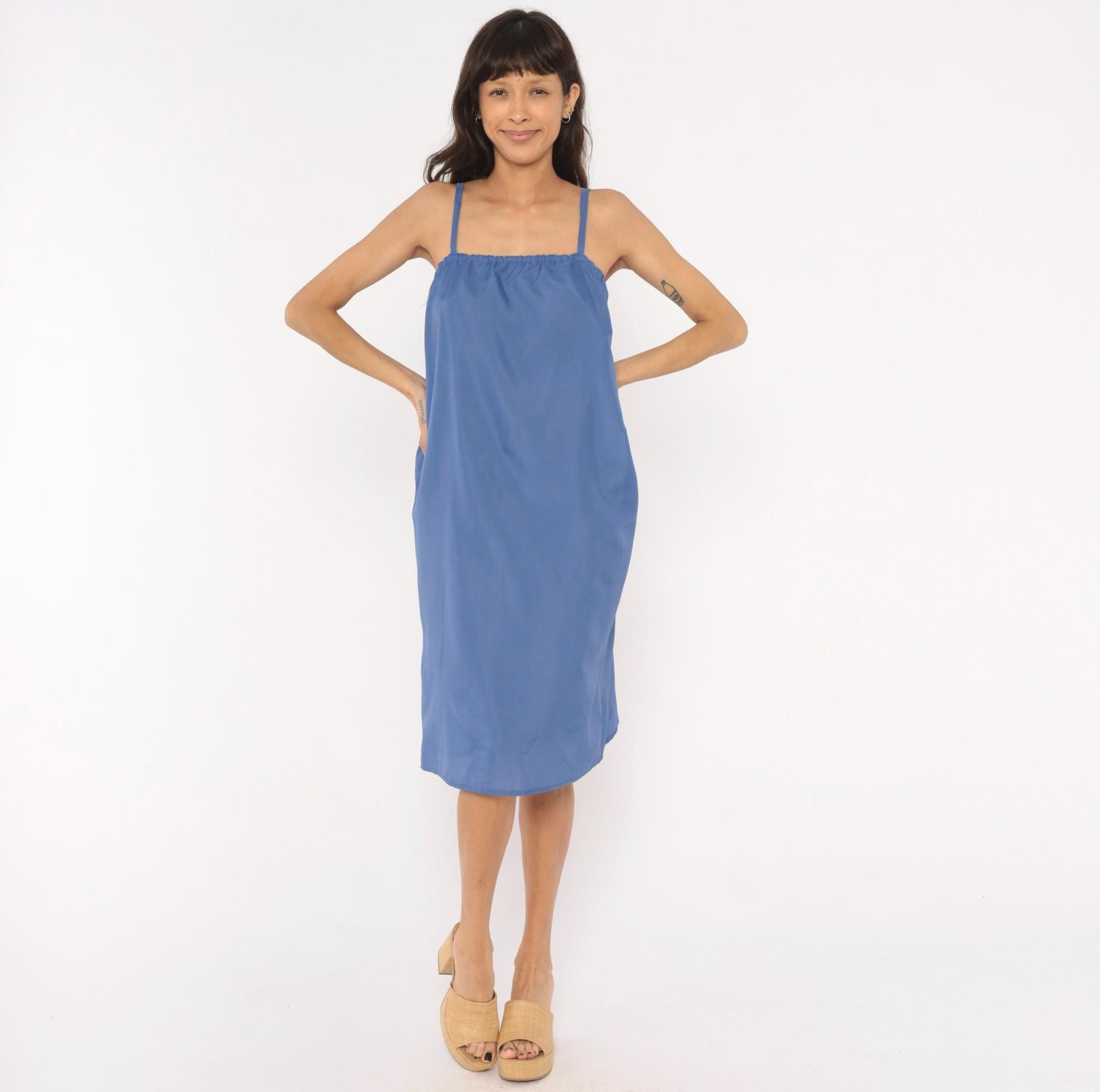 80s Periwinkle Blue Slip Dress Spaghetti Strap Knee-Length Cami Small