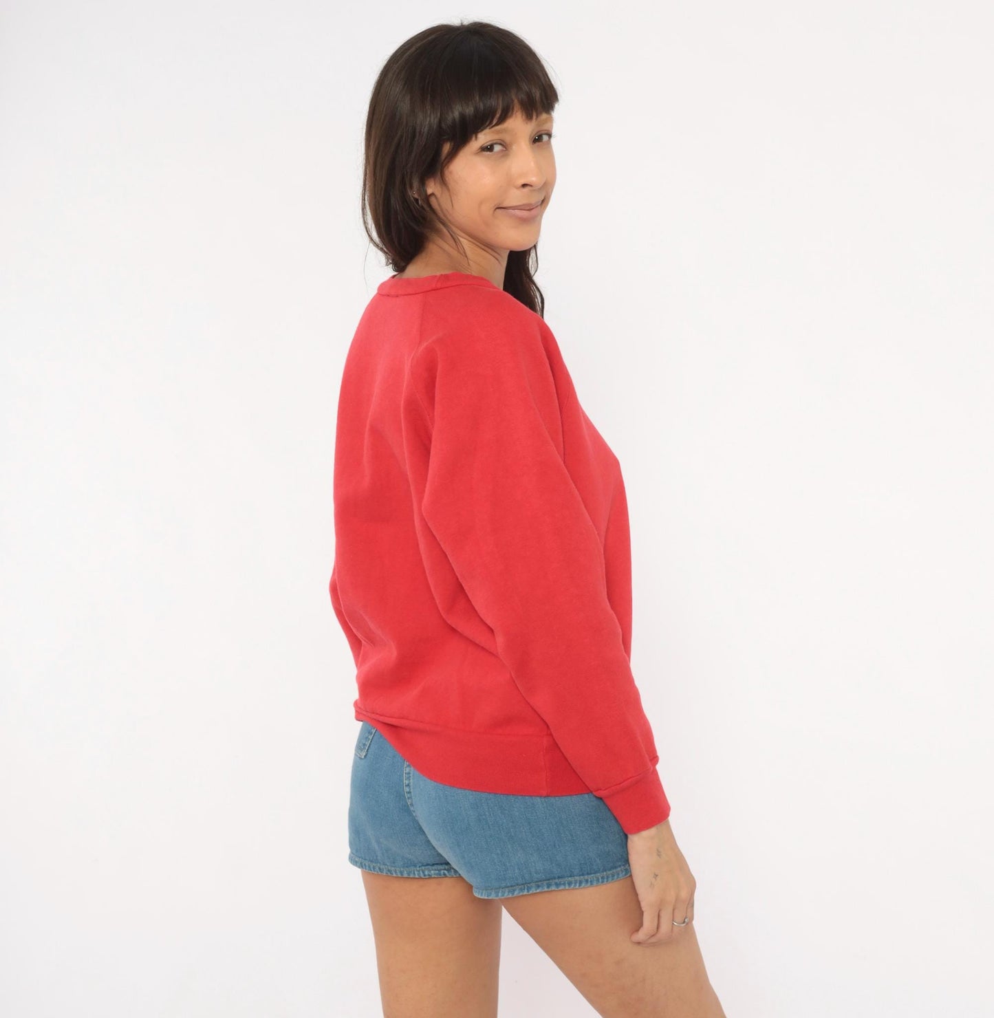 80s Firenze Red Crewneck Sweatshirt Raglan Sleeve Cotton Pullover Medium M