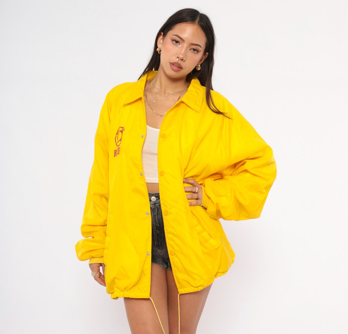 80s Rio Rico Fire Department Coach Jacket Yellow Nylon Windbreaker Extra Large XL