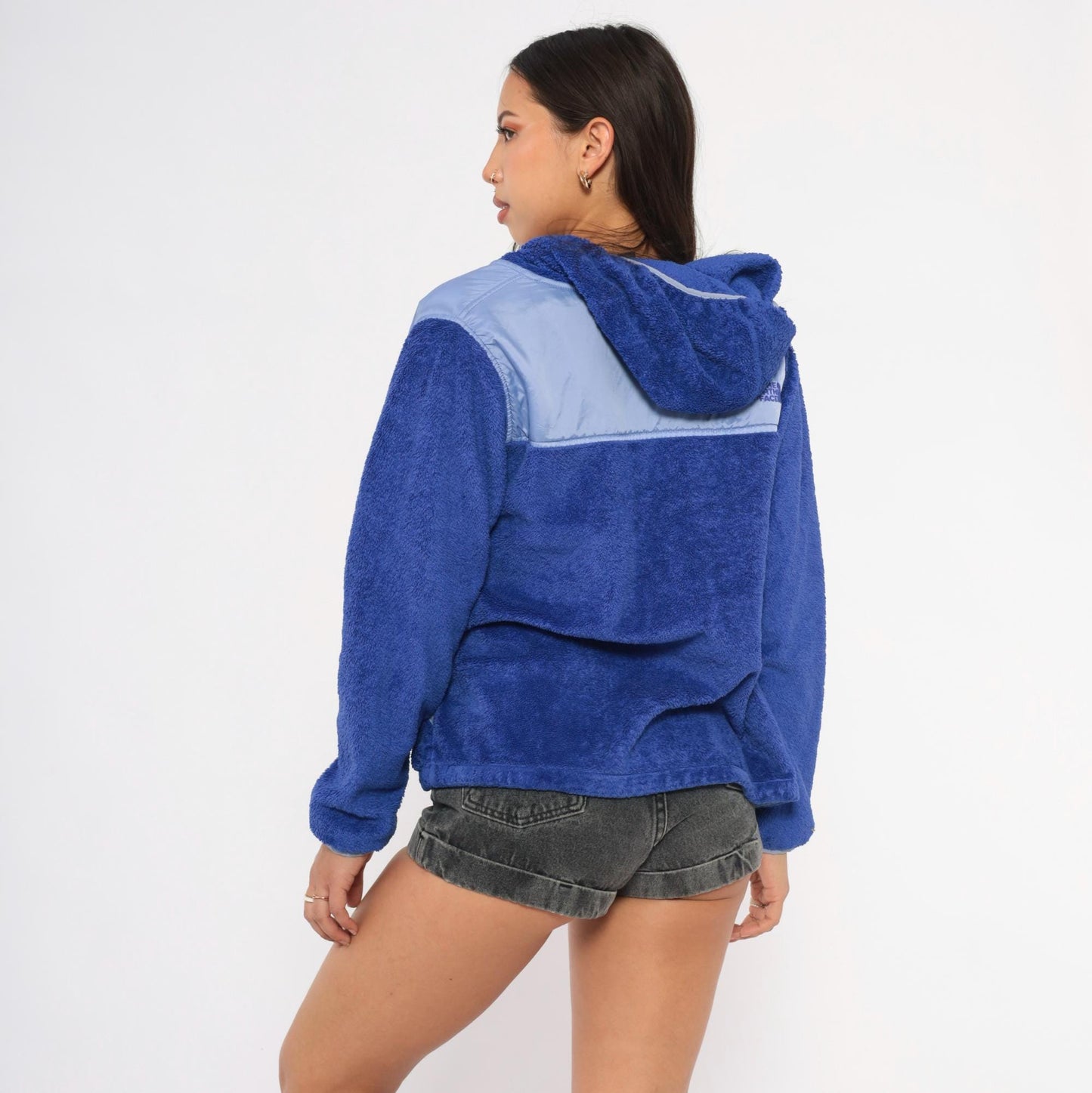 Y2K North Face Cobalt Blue Sherpa Fleece Hooded Jacket Small S
