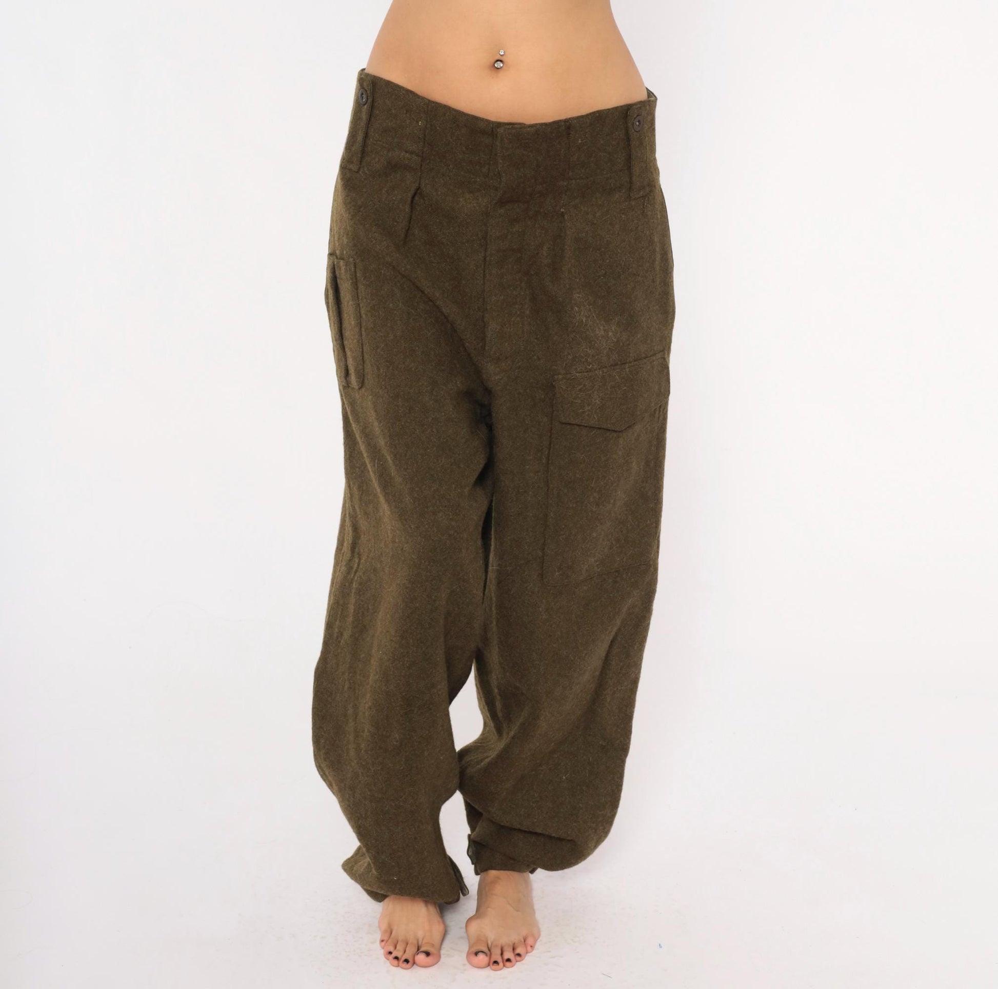 1950s Motecht Wool Military Trousers Olive High Rise Cargo Pants 34x31