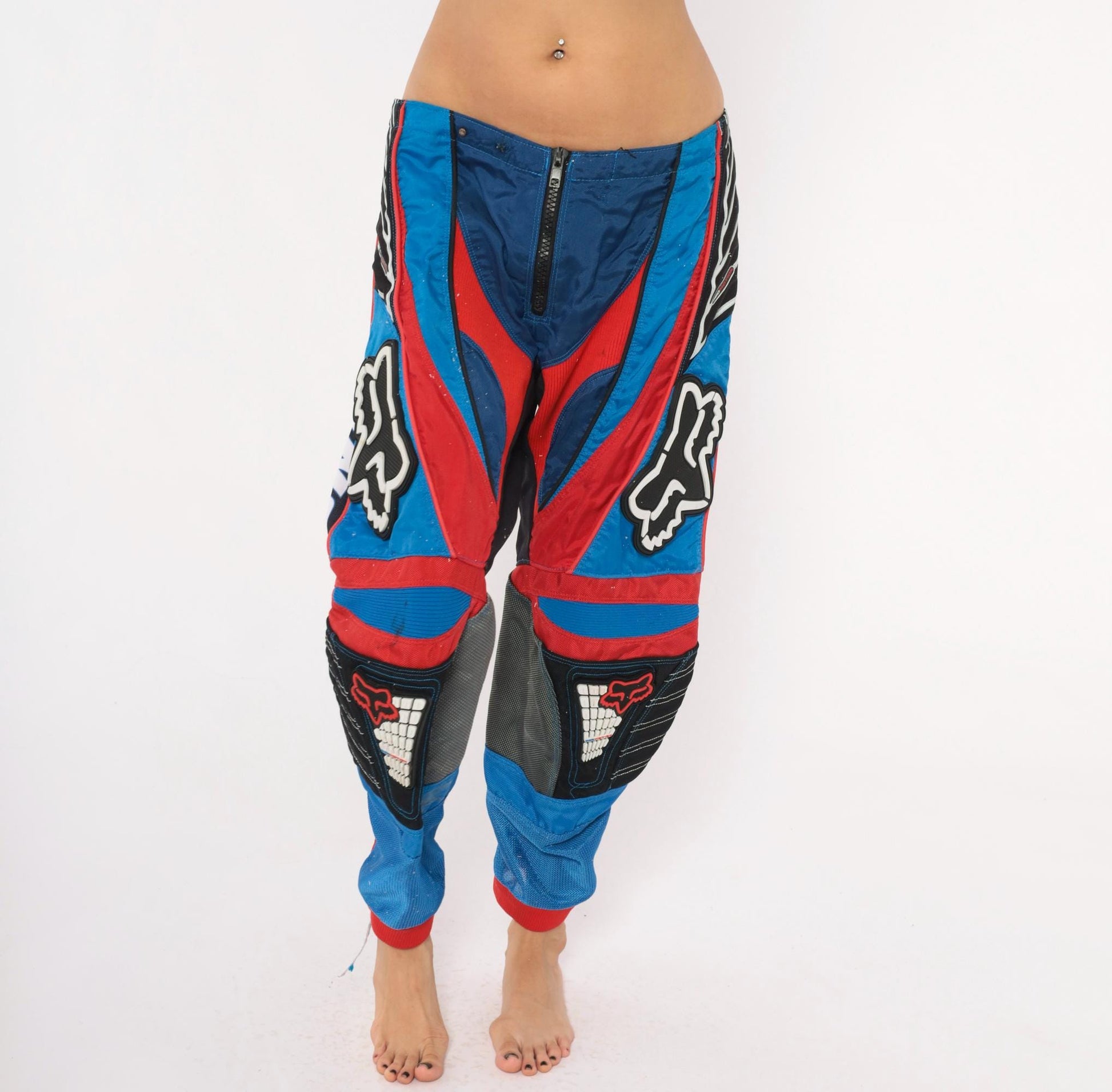 90s Fox Racing Motocross Pants Blue Red Black Colour-Block MX Trousers Large