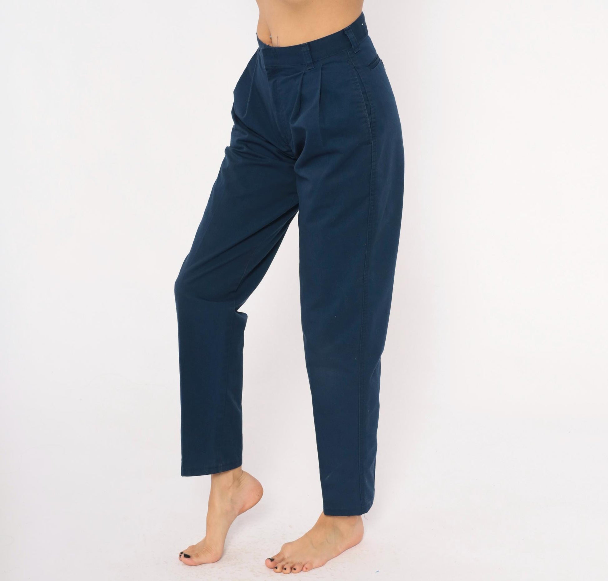 80s Mark Twain Navy Pleated Trousers High Waist Tapered Ankle Length Small