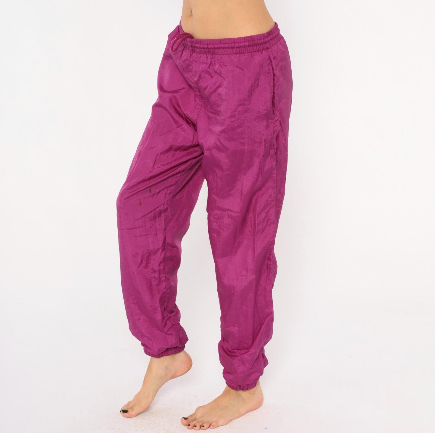 90s Magenta Windbreaker Track Pants Tapered Joggers Purple Small S