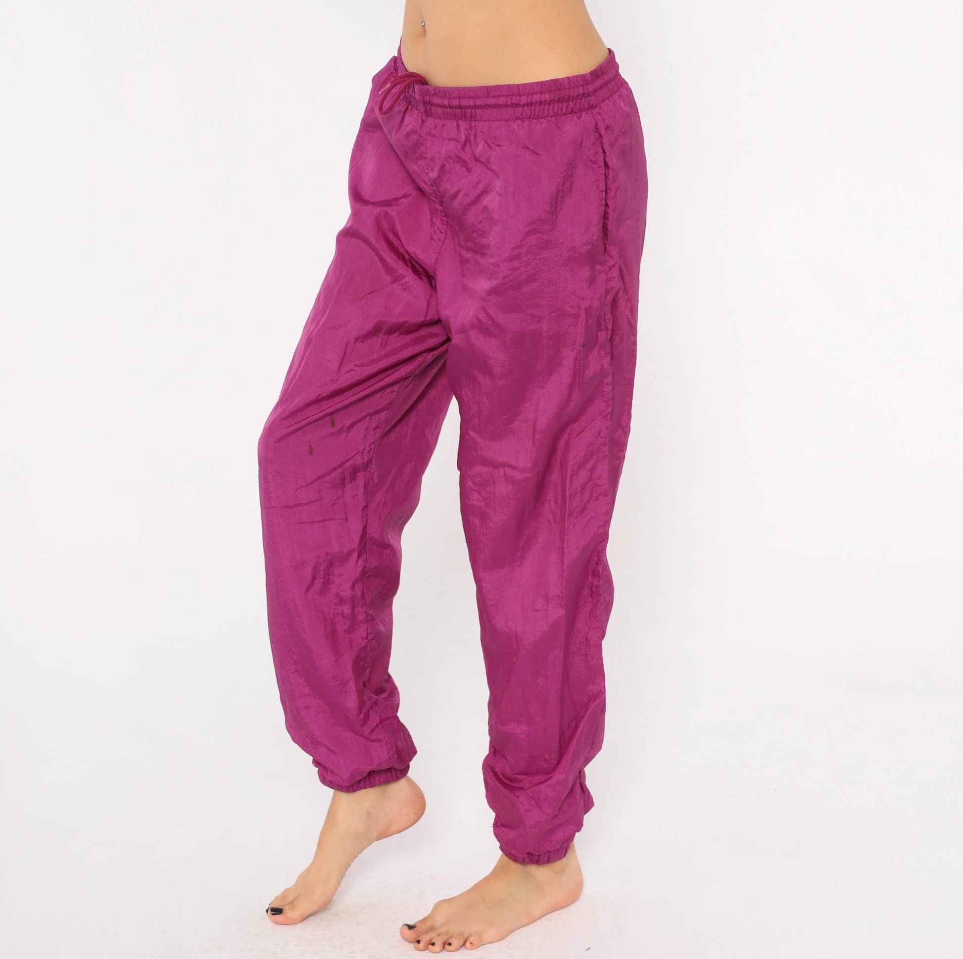 90s Magenta Windbreaker Track Pants Tapered Joggers Purple Small S