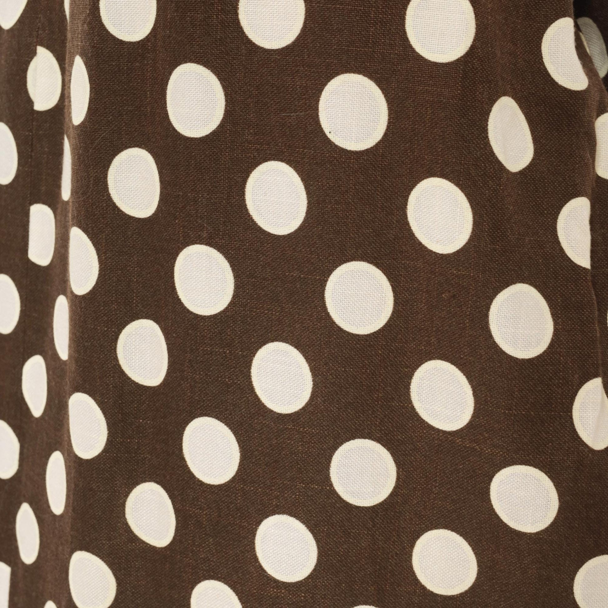 70s Brown Cream Polka Dot Maxi Skirt A-Line Cotton Gathered Waist Medium