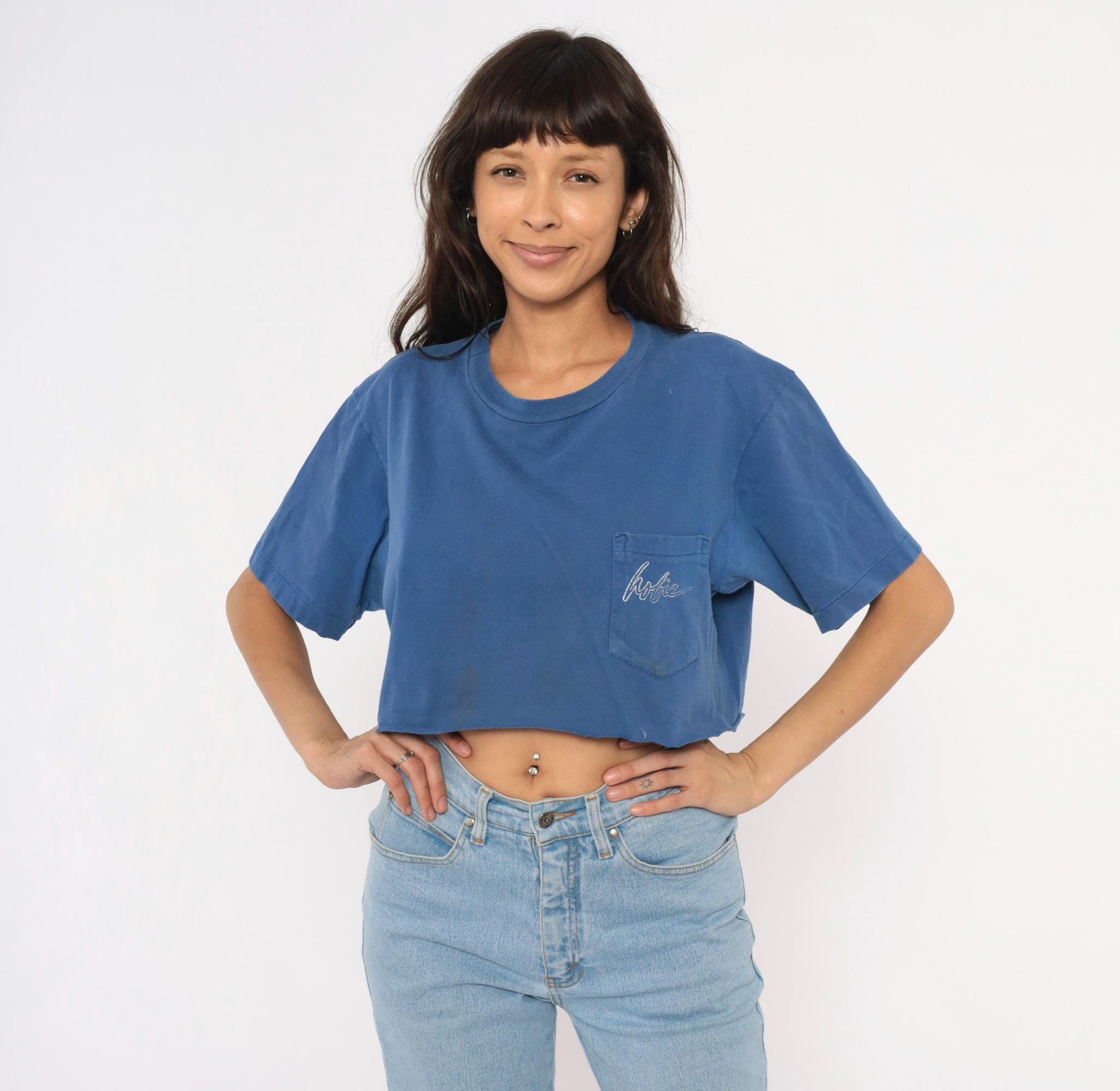 90s Hobie Surf Graphic Crop Tee Cobalt Blue Cotton Medium