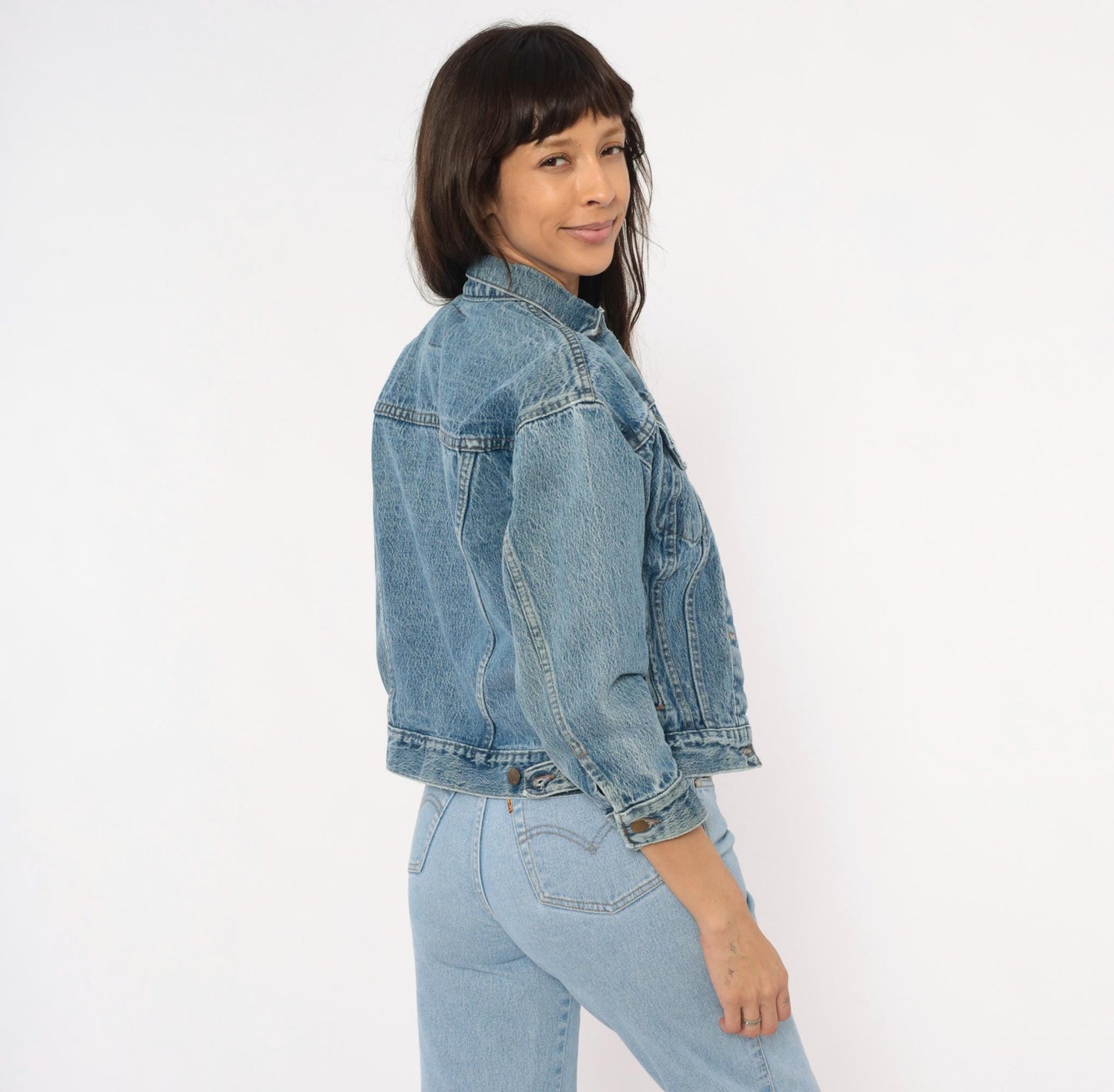 80s Levi's Denim Trucker Jacket Stonewash Blue Cropped Extra Small XS