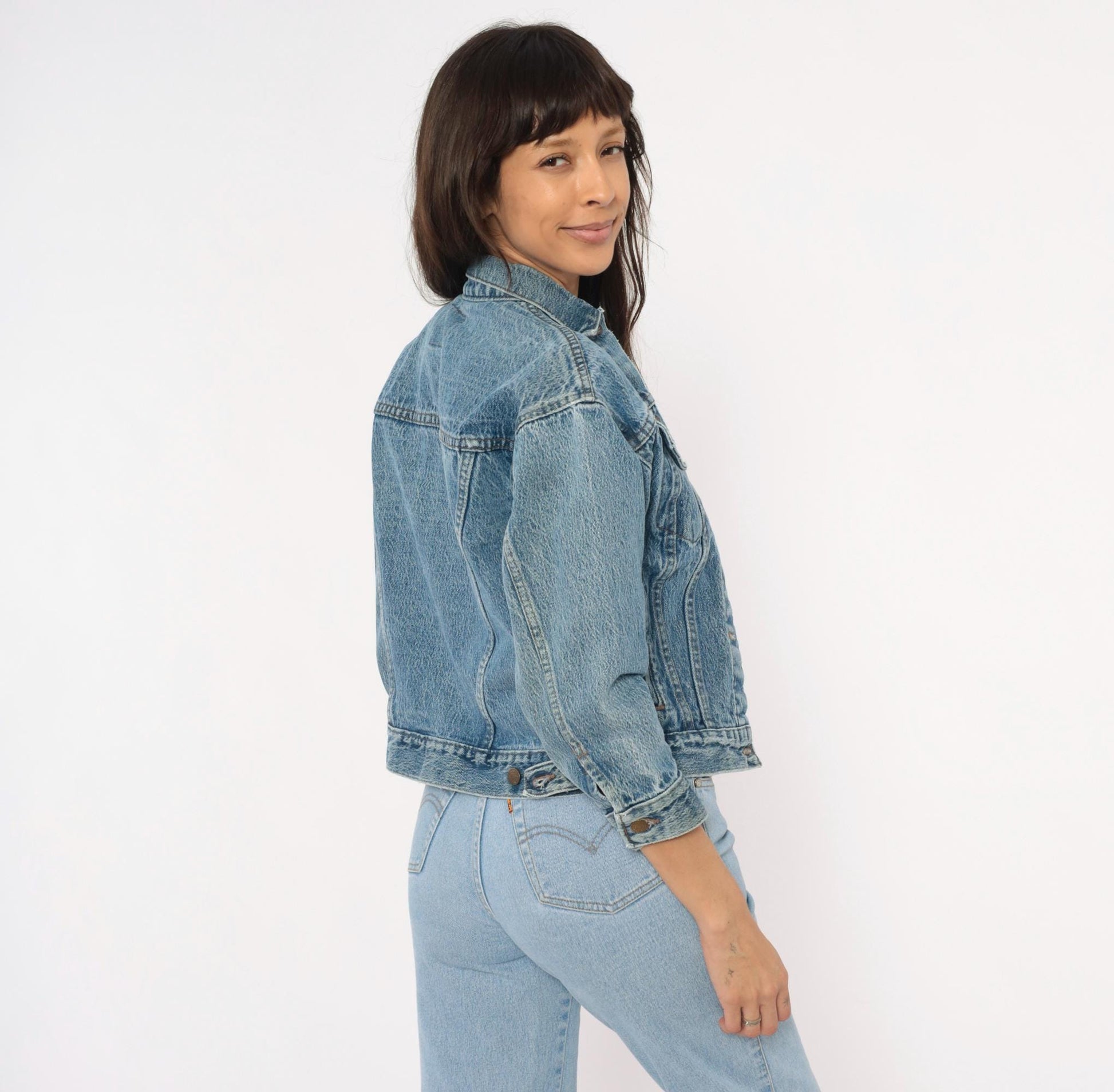 80s Levi's Denim Trucker Jacket Stonewash Blue Cropped Extra Small XS