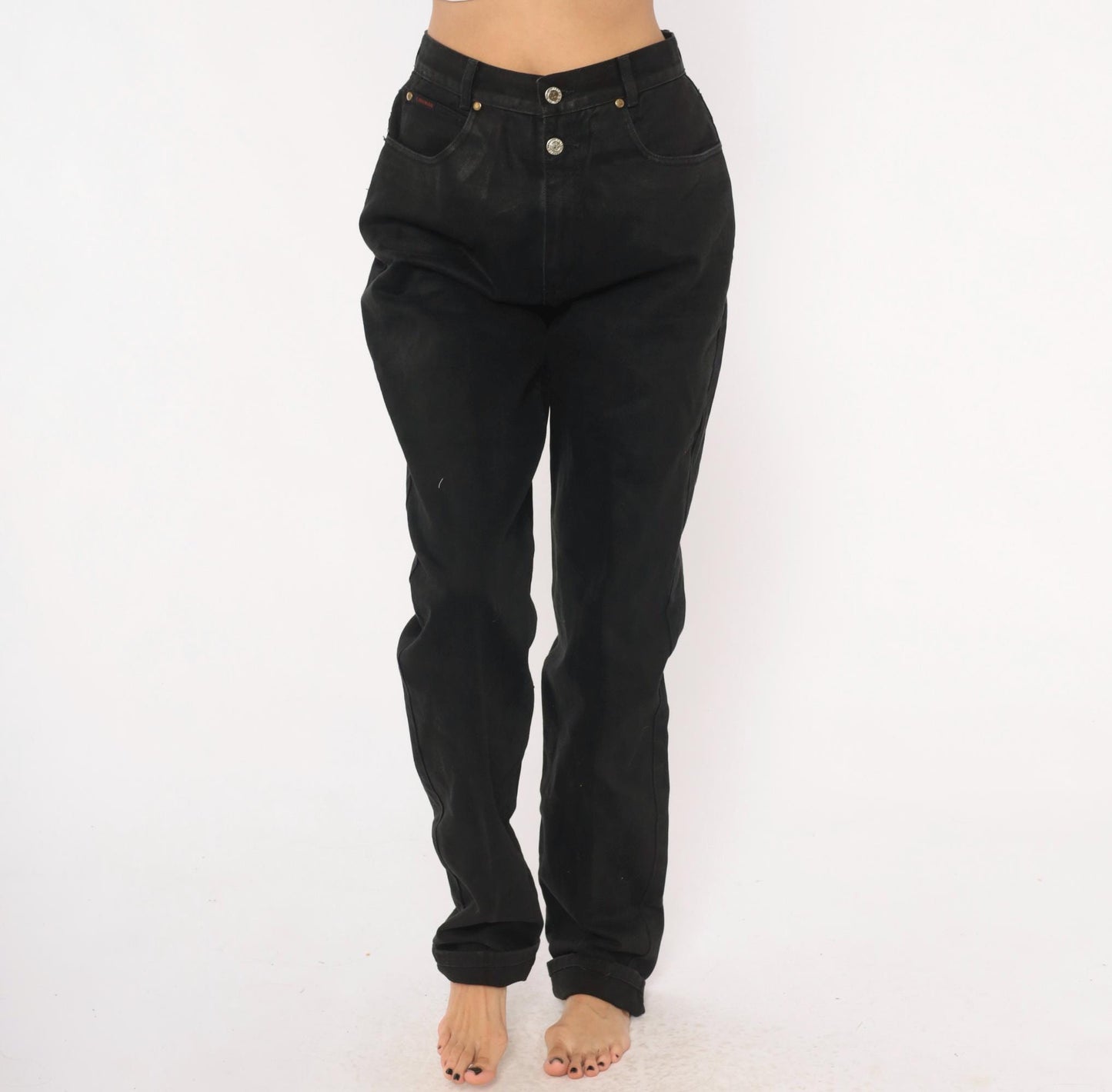 90s Lawman Western Black Denim High Waist Straight Leg Mom Jean Small