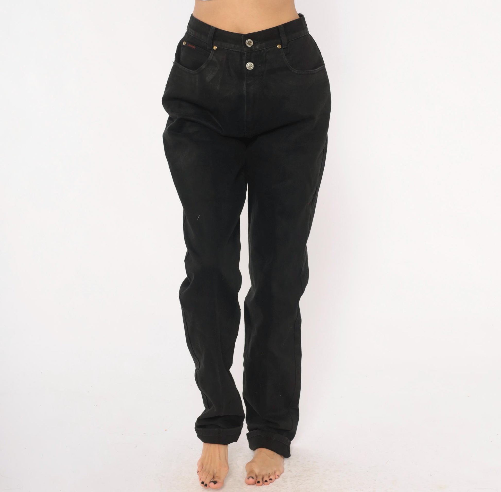 90s Lawman Western Black Denim High Waist Straight Leg Mom Jean Small